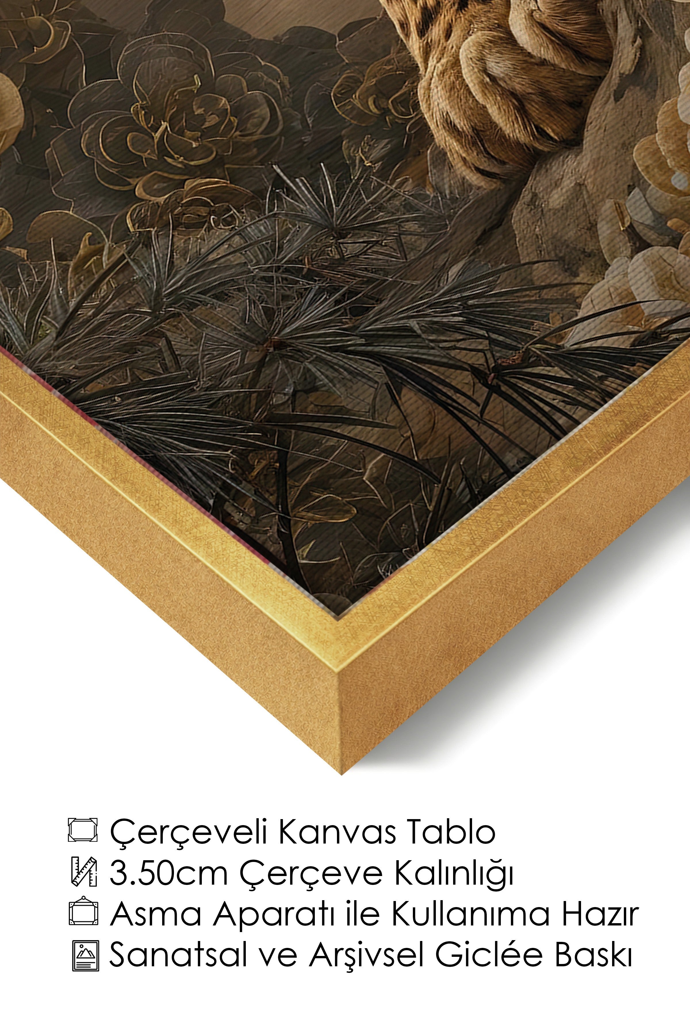 Duvar Tablosu, Lüks Gold Çerçeveli Kanvas Tablo, Ritüel Serisi, Leopar Tablo, NO:115254