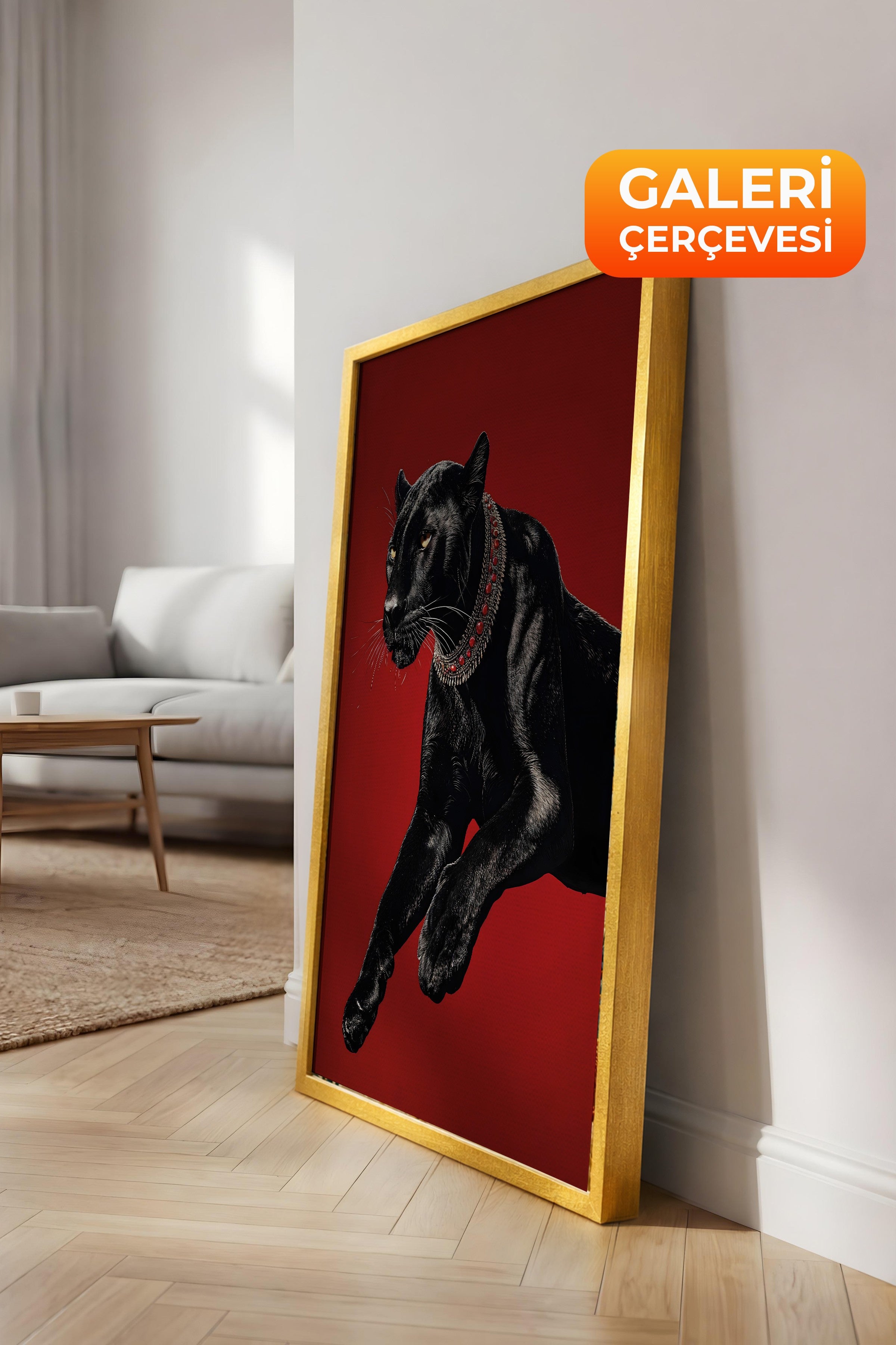 Duvar Tablosu, Lüks Gold Çerçeveli Kanvas Tablo, Ritüel Serisi, Leopar Tablo, NO:115261