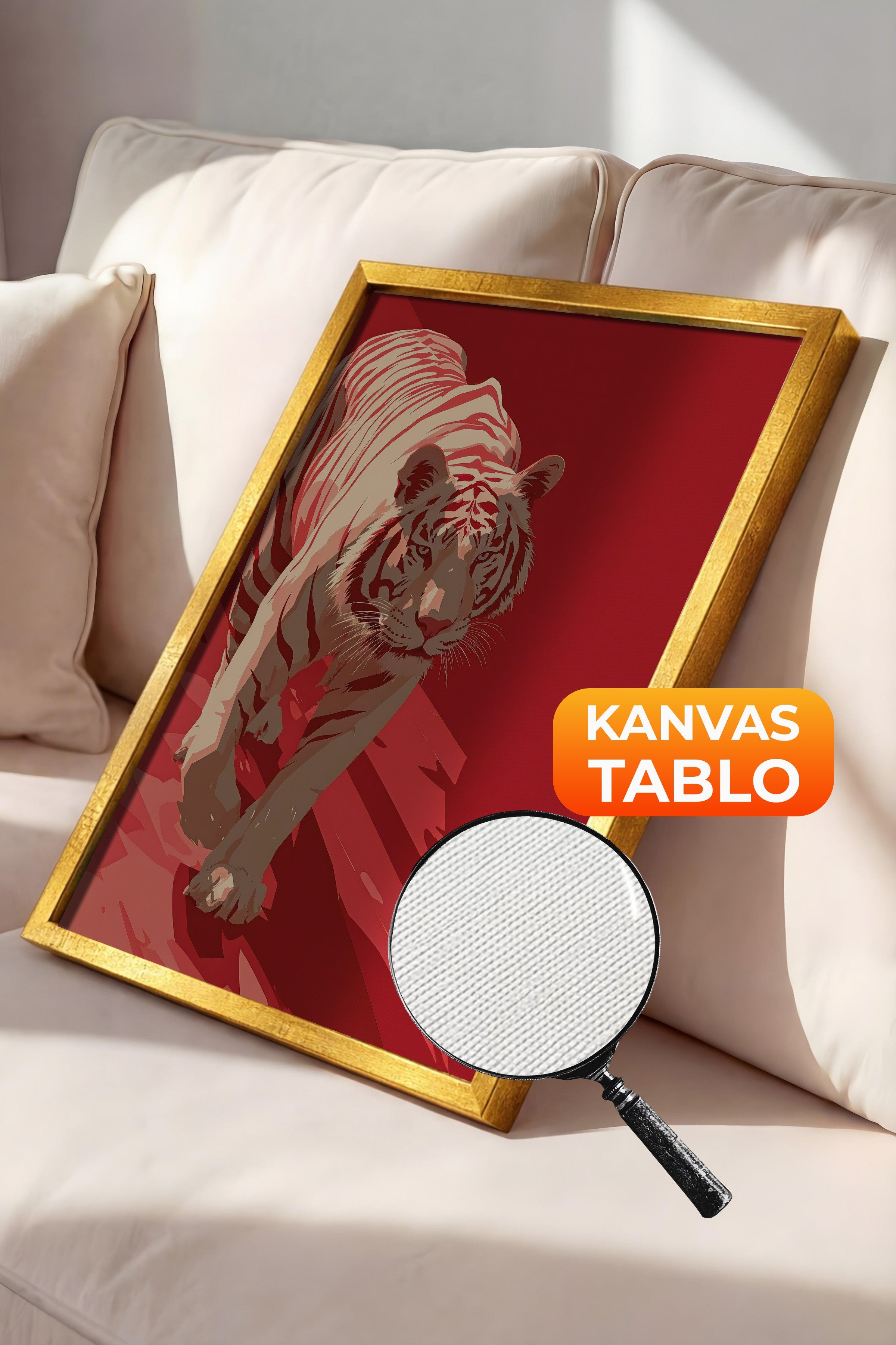 Duvar Tablosu, Lüks Gold Çerçeveli Kanvas Tablo, Ritüel Serisi, Leopar Tablo, NO:115262