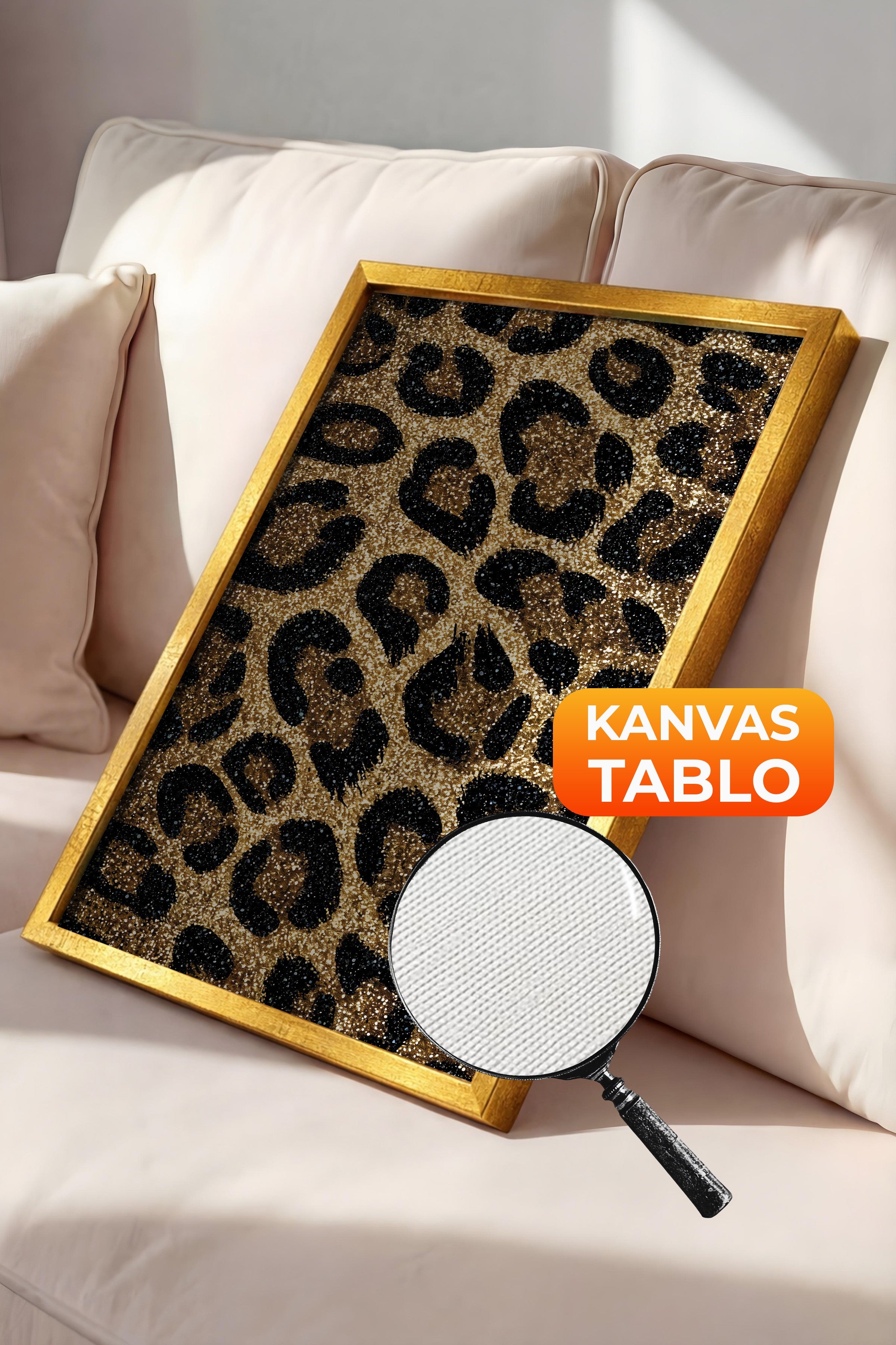 Duvar Tablosu, Lüks Gold Çerçeveli Kanvas Tablo, Ritüel Serisi, Leopar Tablo, NO:115264