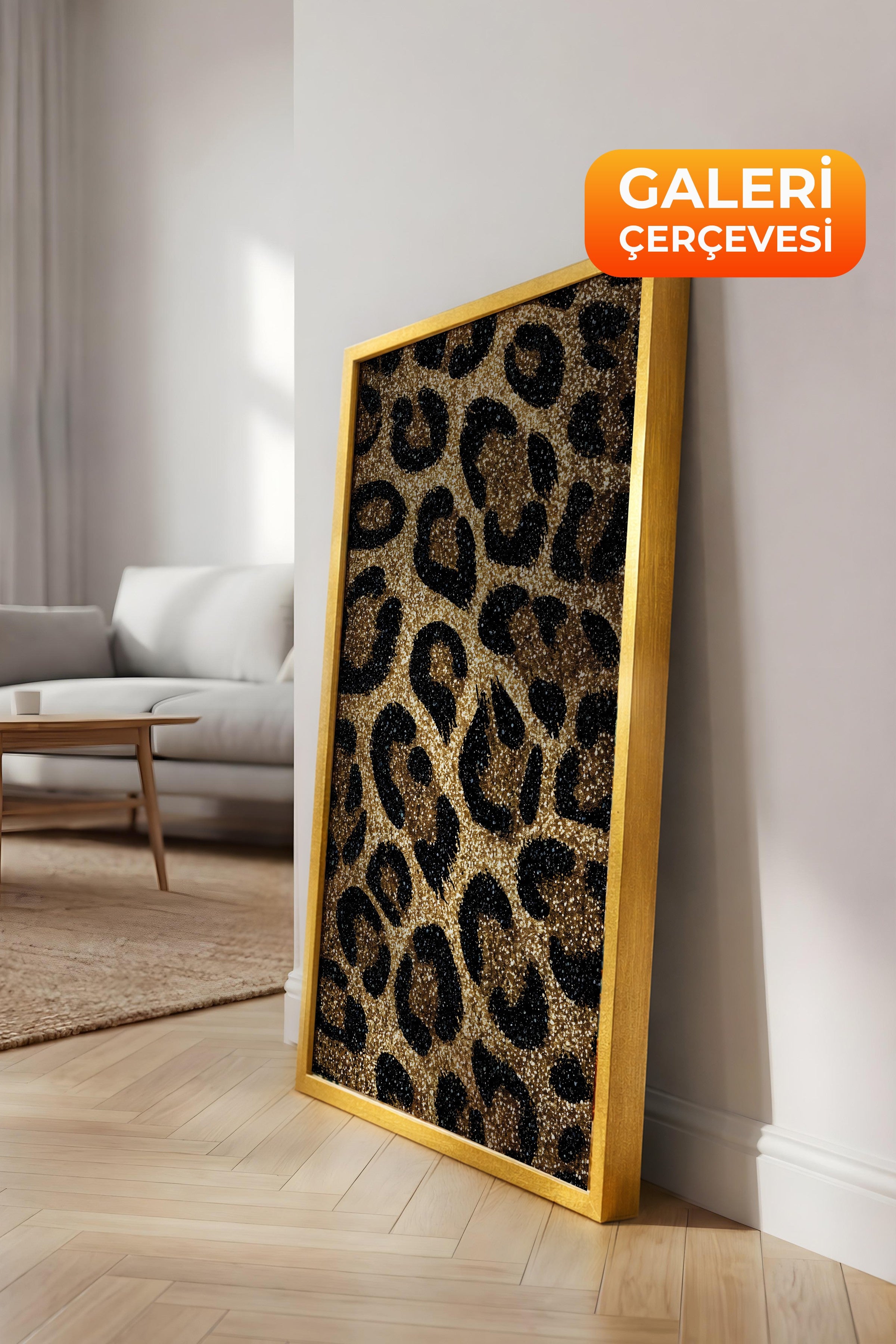 Duvar Tablosu, Lüks Gold Çerçeveli Kanvas Tablo, Ritüel Serisi, Leopar Tablo, NO:115264