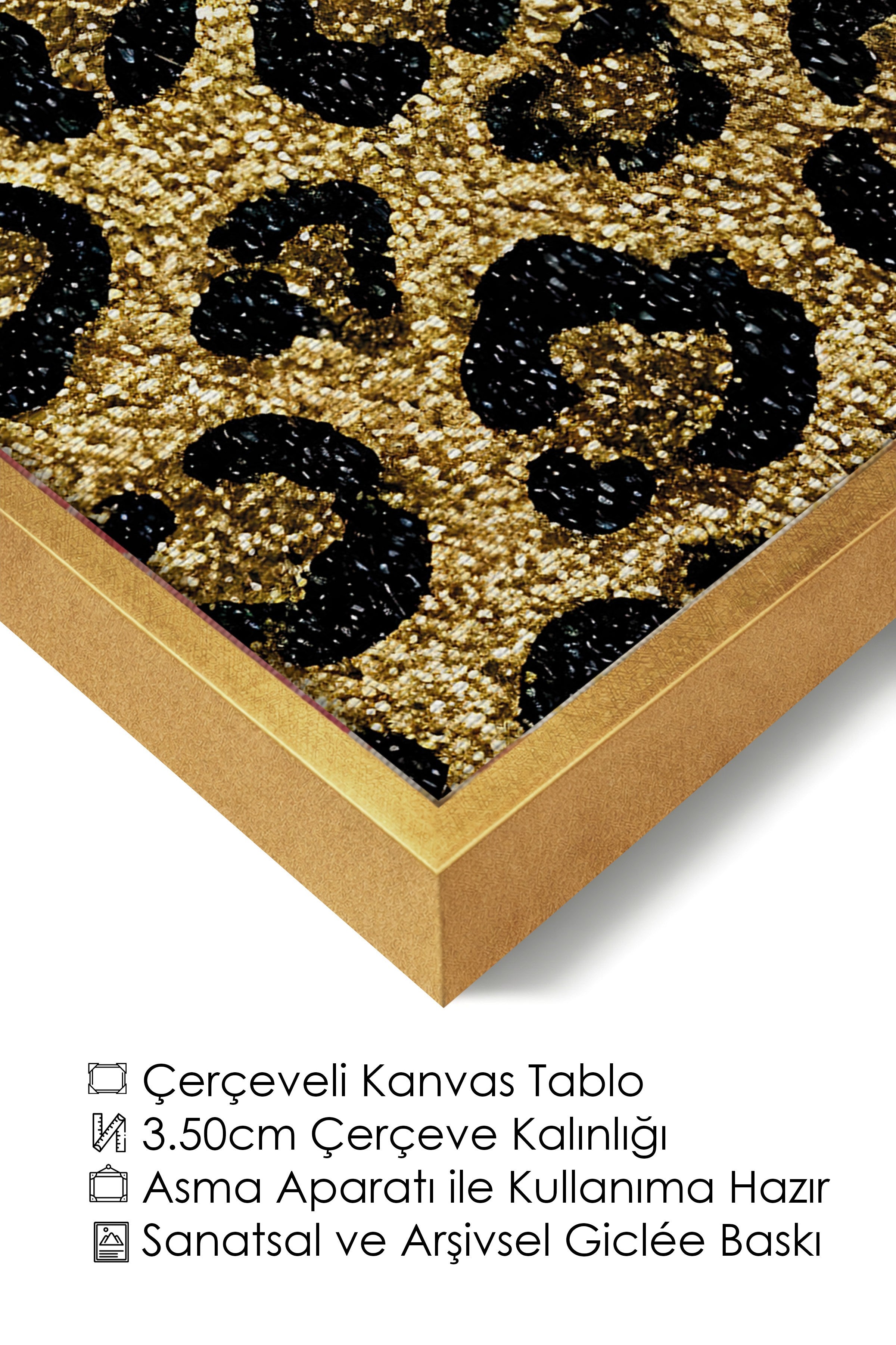 Duvar Tablosu, Lüks Gold Çerçeveli Kanvas Tablo, Ritüel Serisi, Leopar Tablo, NO:115266