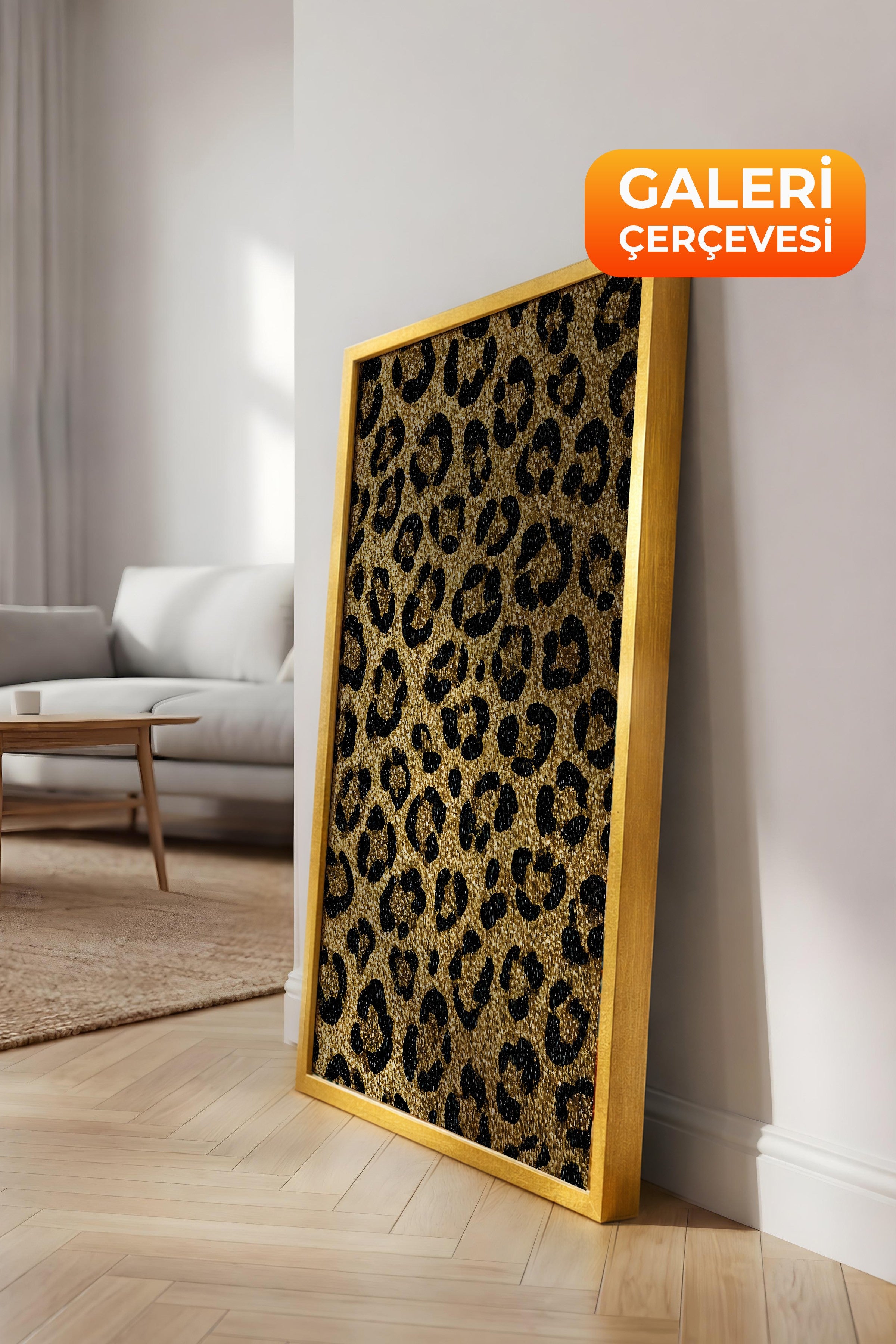 Duvar Tablosu, Lüks Gold Çerçeveli Kanvas Tablo, Ritüel Serisi, Leopar Tablo, NO:115266
