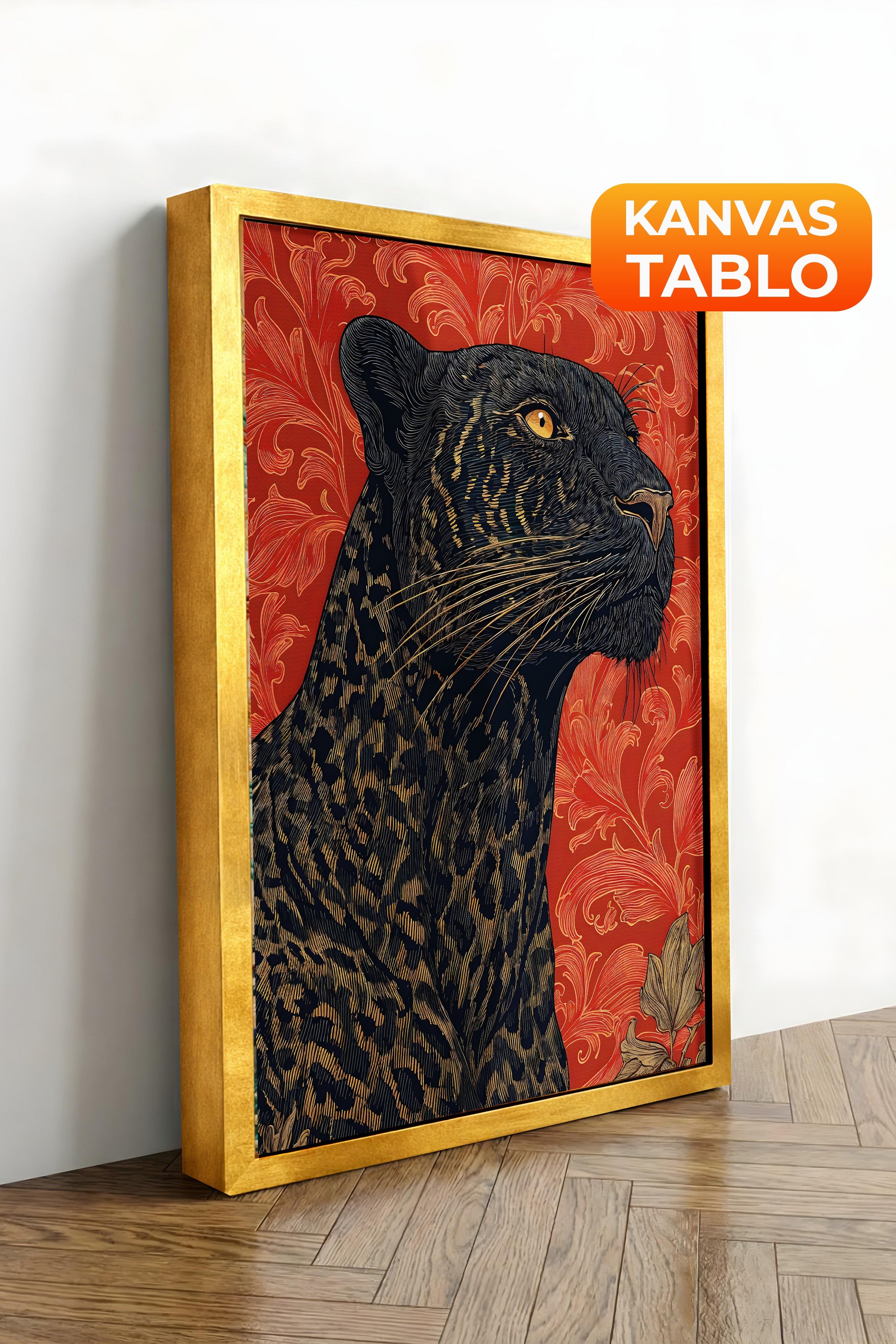 Duvar Tablosu, Lüks Gold Çerçeveli Kanvas Tablo, Ritüel Serisi, Leopar Tablo, NO:115274