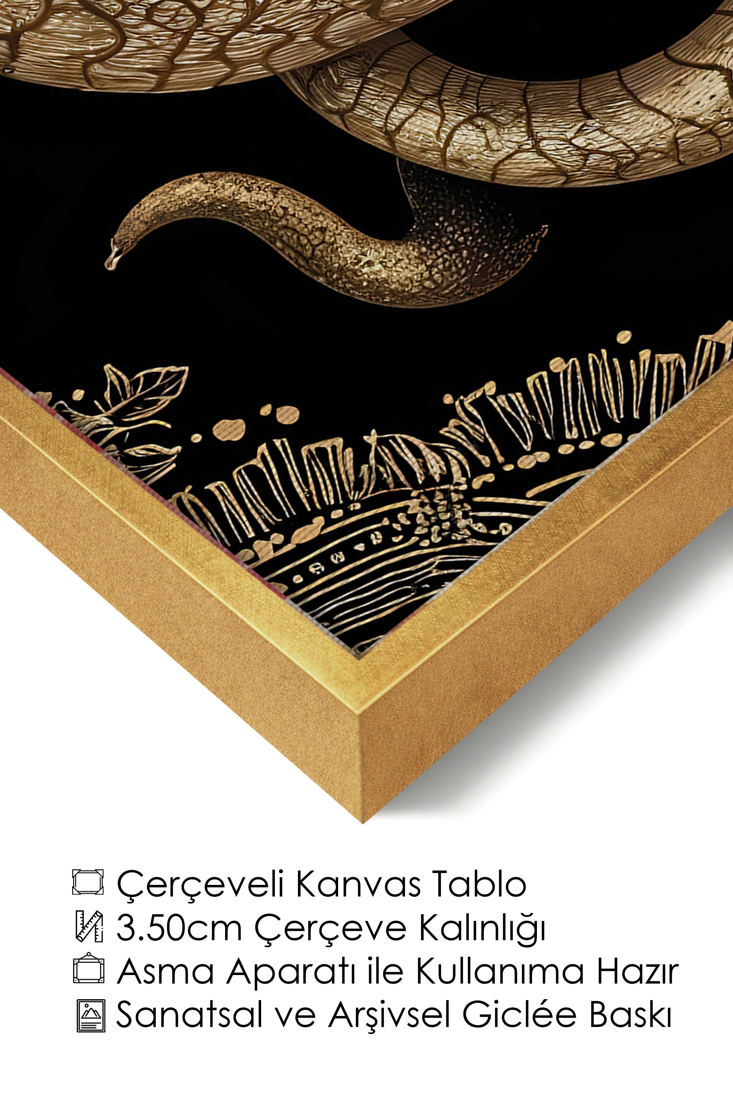 Duvar Tablosu, Lüks Gold Çerçeveli Kanvas Tablo, Ritüel Serisi, Yılan Tablo, NO:115271