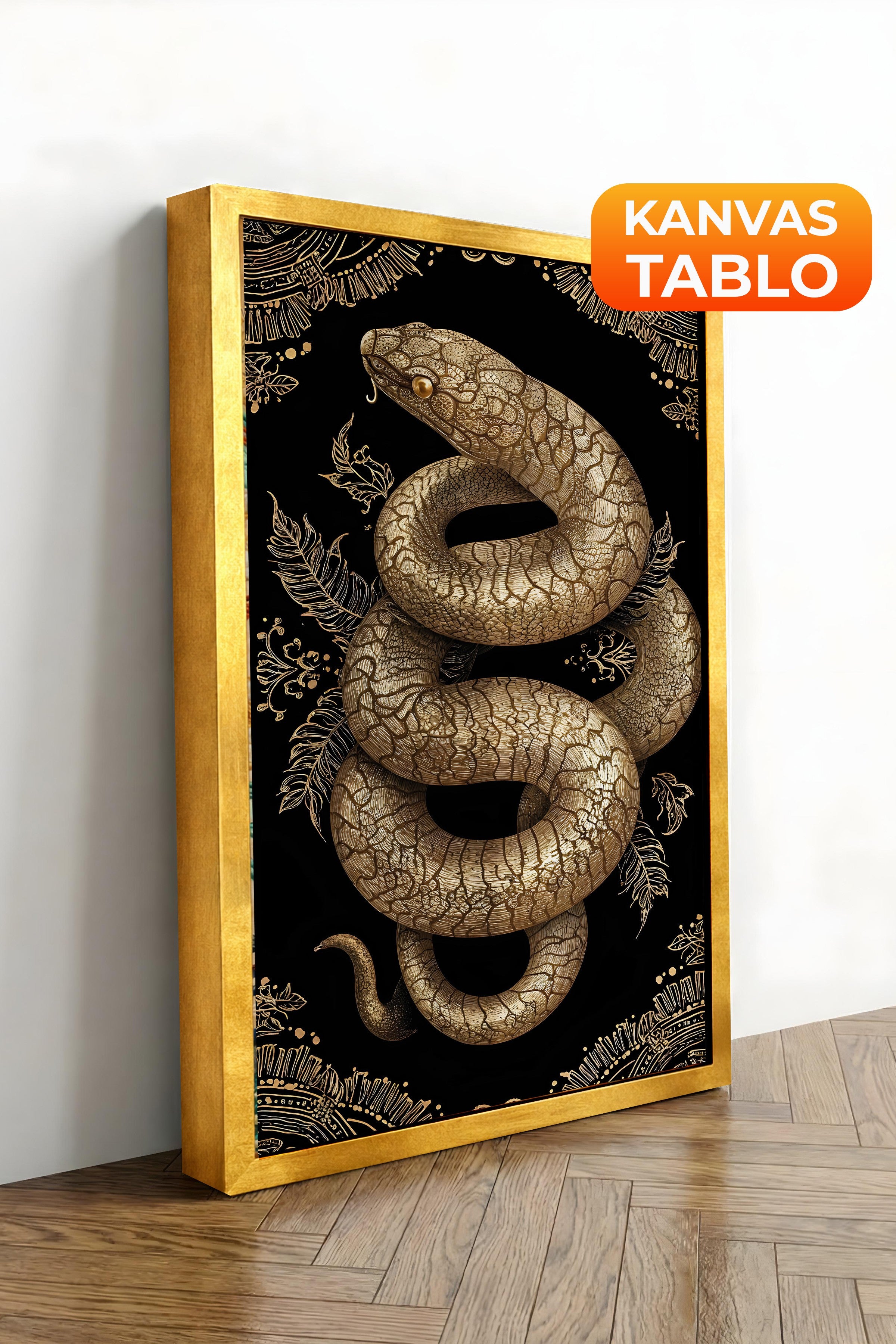 Duvar Tablosu, Lüks Gold Çerçeveli Kanvas Tablo, Ritüel Serisi, Yılan Tablo, NO:115271