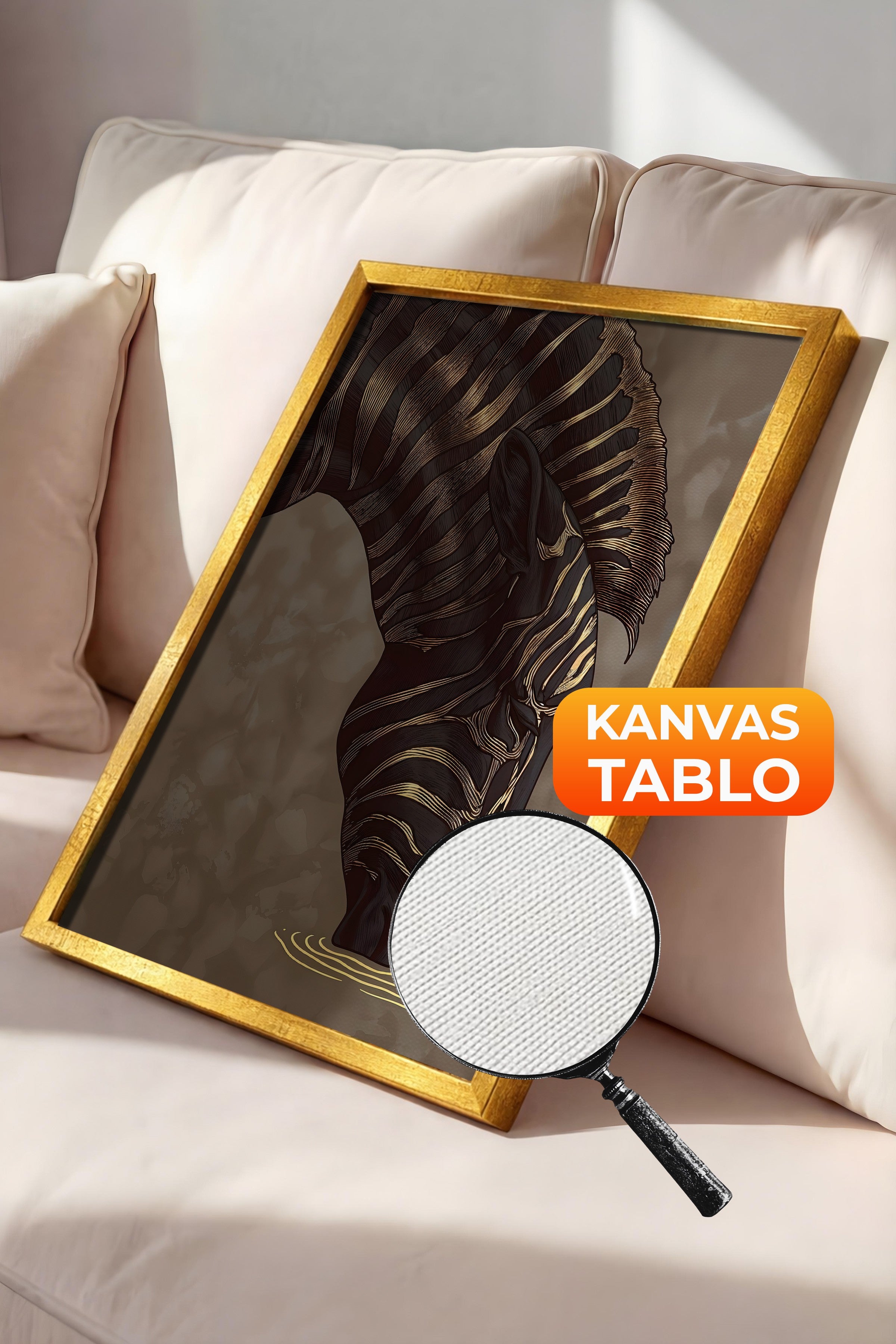 Duvar Tablosu, Lüks Gold Çerçeveli Kanvas Tablo, Ritüel Serisi, Zürafa Tablo, NO:115257