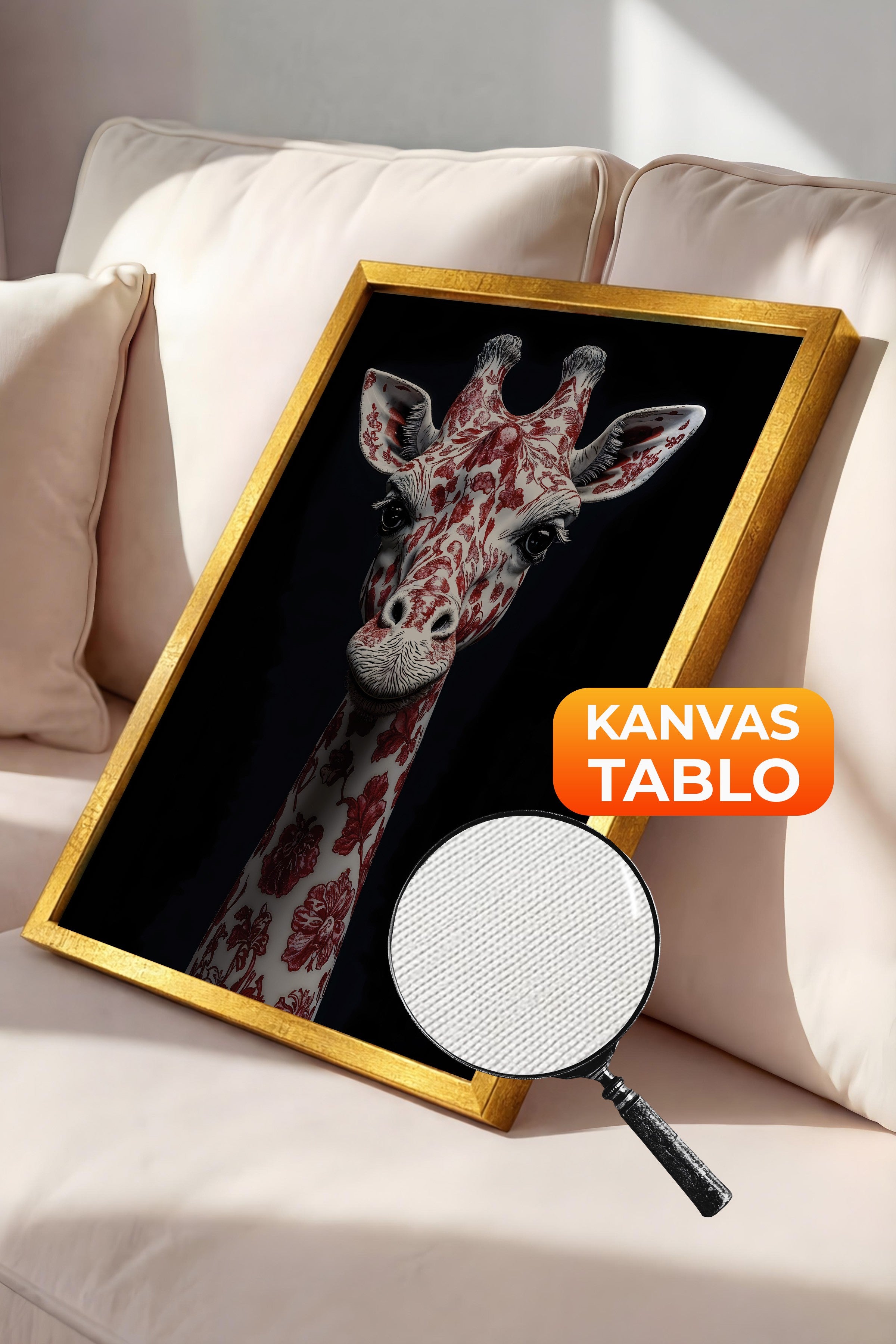 Duvar Tablosu, Lüks Gold Çerçeveli Kanvas Tablo, Ritüel Serisi, Zürafa Tablo, NO:115258