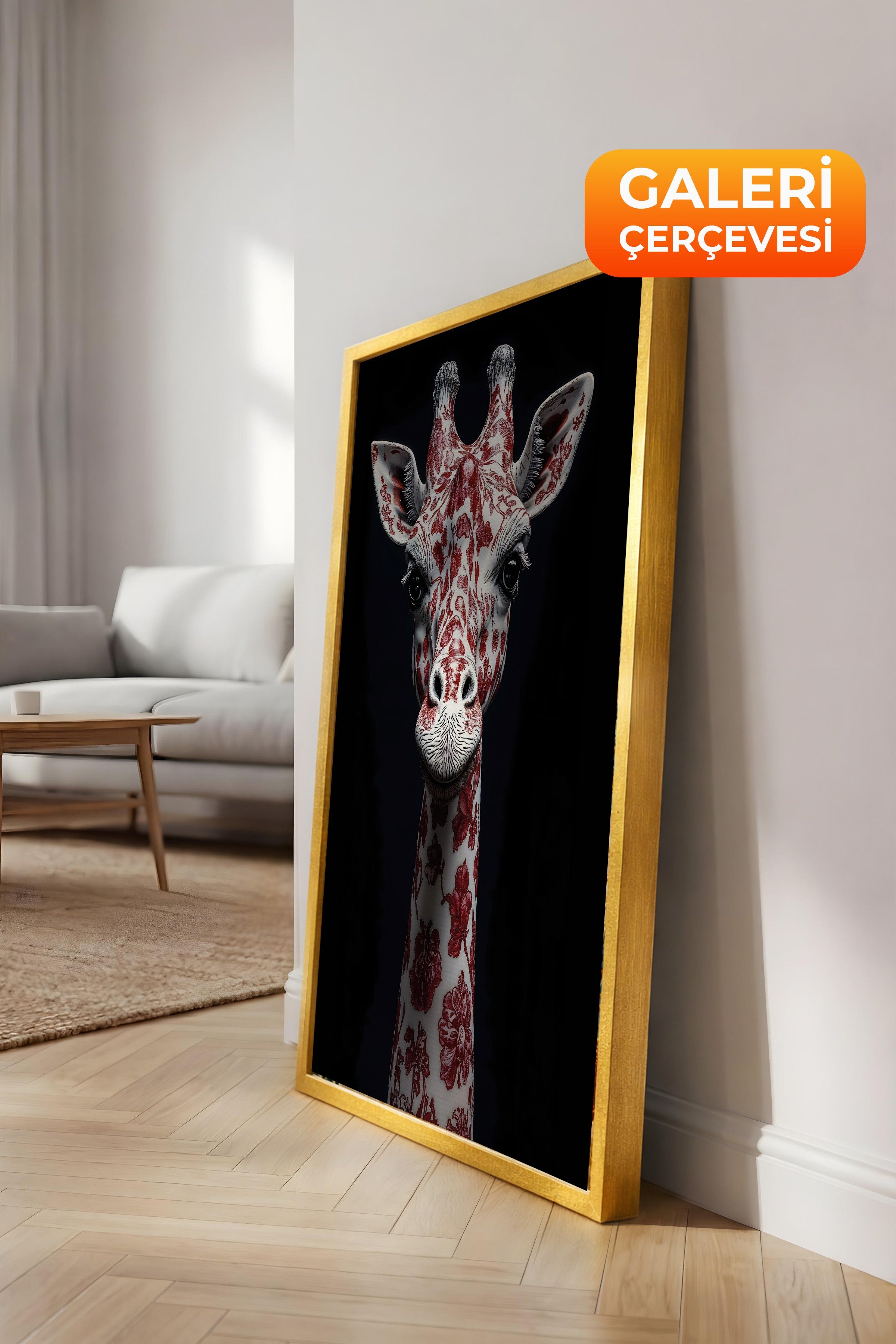 Duvar Tablosu, Lüks Gold Çerçeveli Kanvas Tablo, Ritüel Serisi, Zürafa Tablo, NO:115258