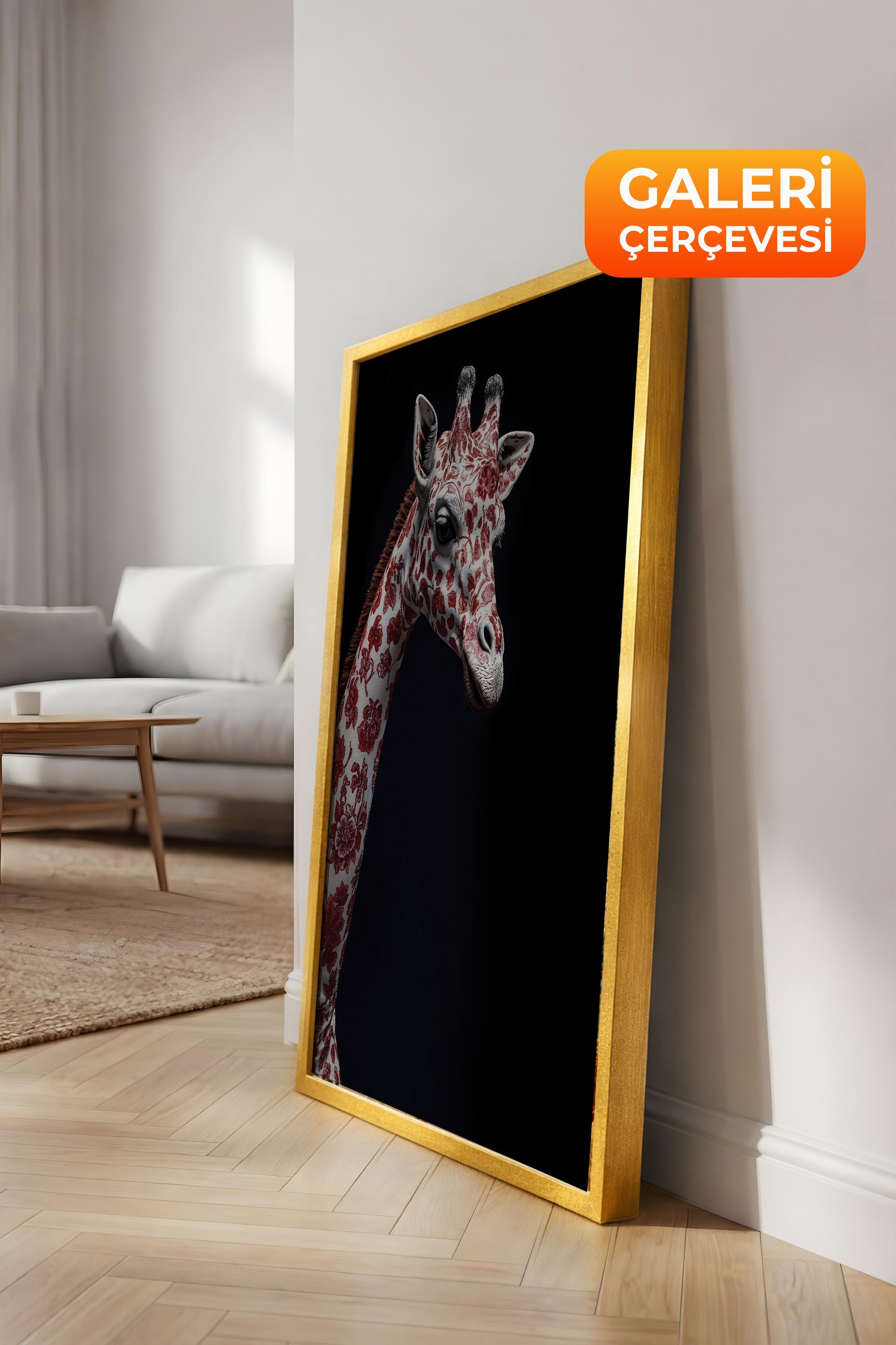 Duvar Tablosu, Lüks Gold Çerçeveli Kanvas Tablo, Ritüel Serisi, Zürafa Tablo, NO:115260