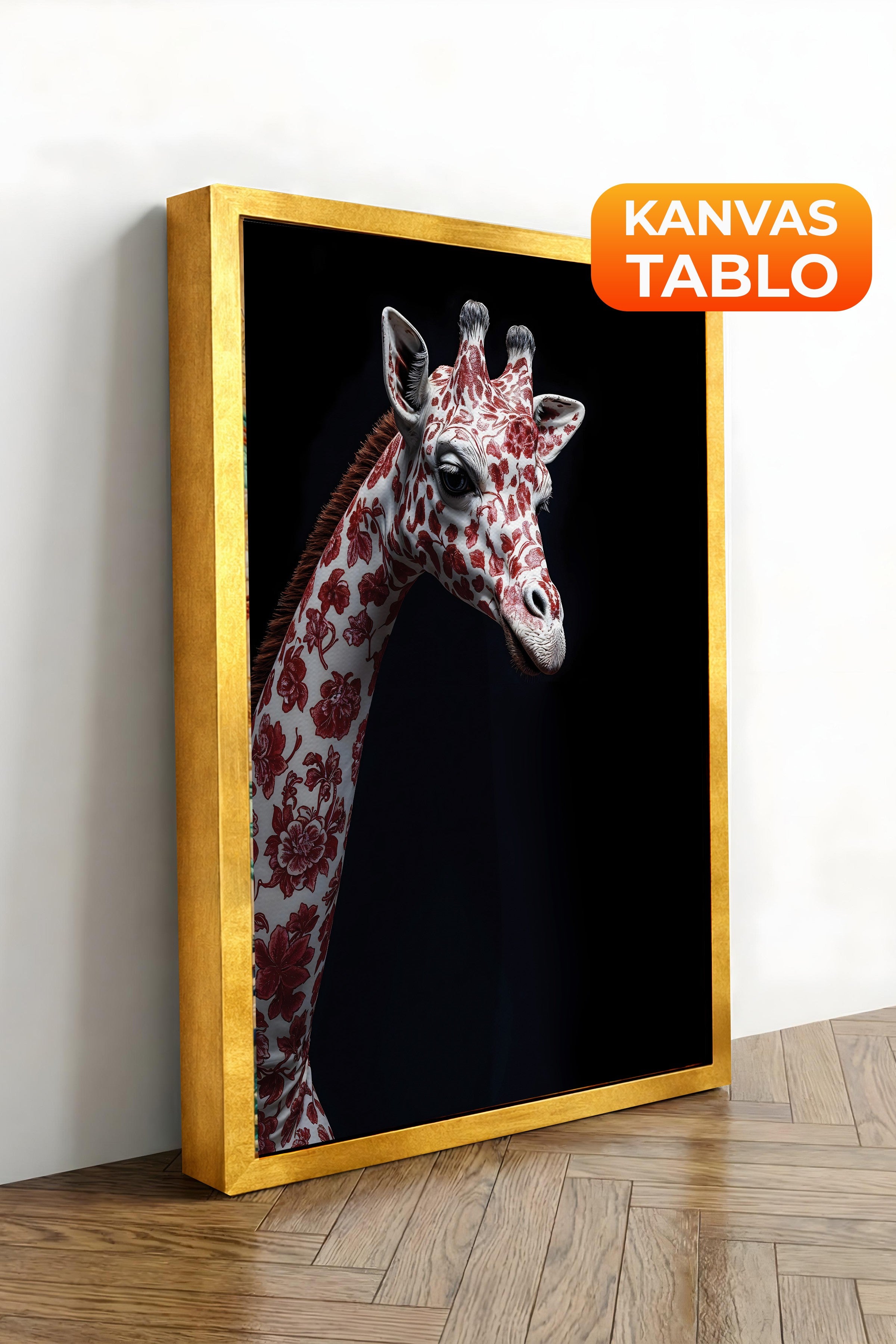 Duvar Tablosu, Lüks Gold Çerçeveli Kanvas Tablo, Ritüel Serisi, Zürafa Tablo, NO:115260