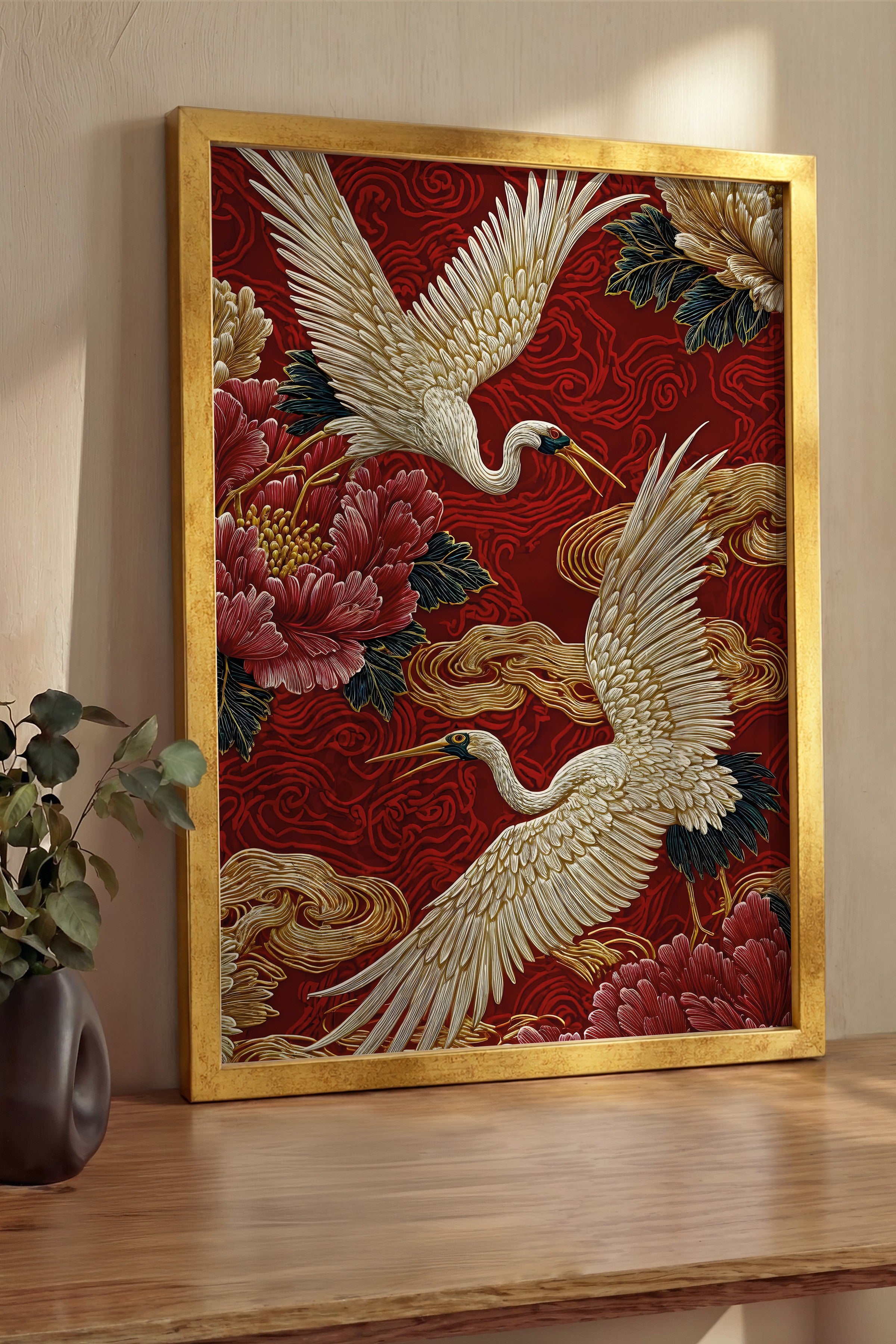 Duvar Tablosu, Lüks Gold Çerçeveli Tablo ve Poster, Ritüel Serisi, Kuş Tablo, NO:115248