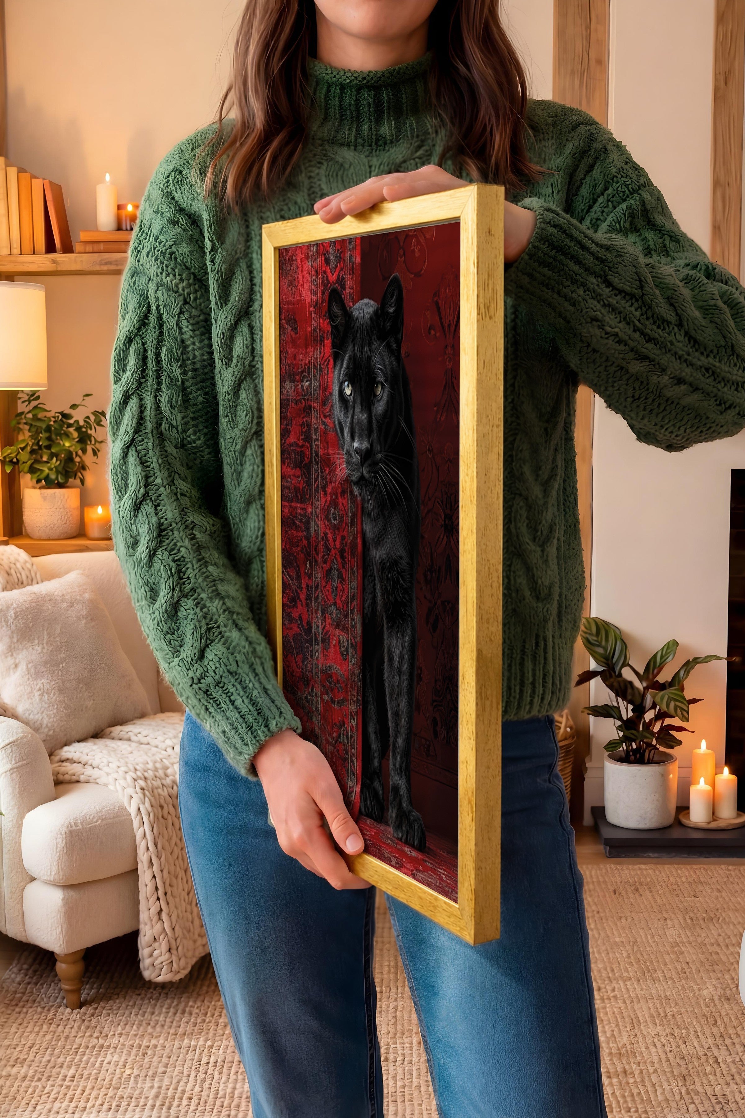 Duvar Tablosu, Lüks Gold Çerçeveli Tablo ve Poster, Ritüel Serisi, Leopar Tablo, NO:115238