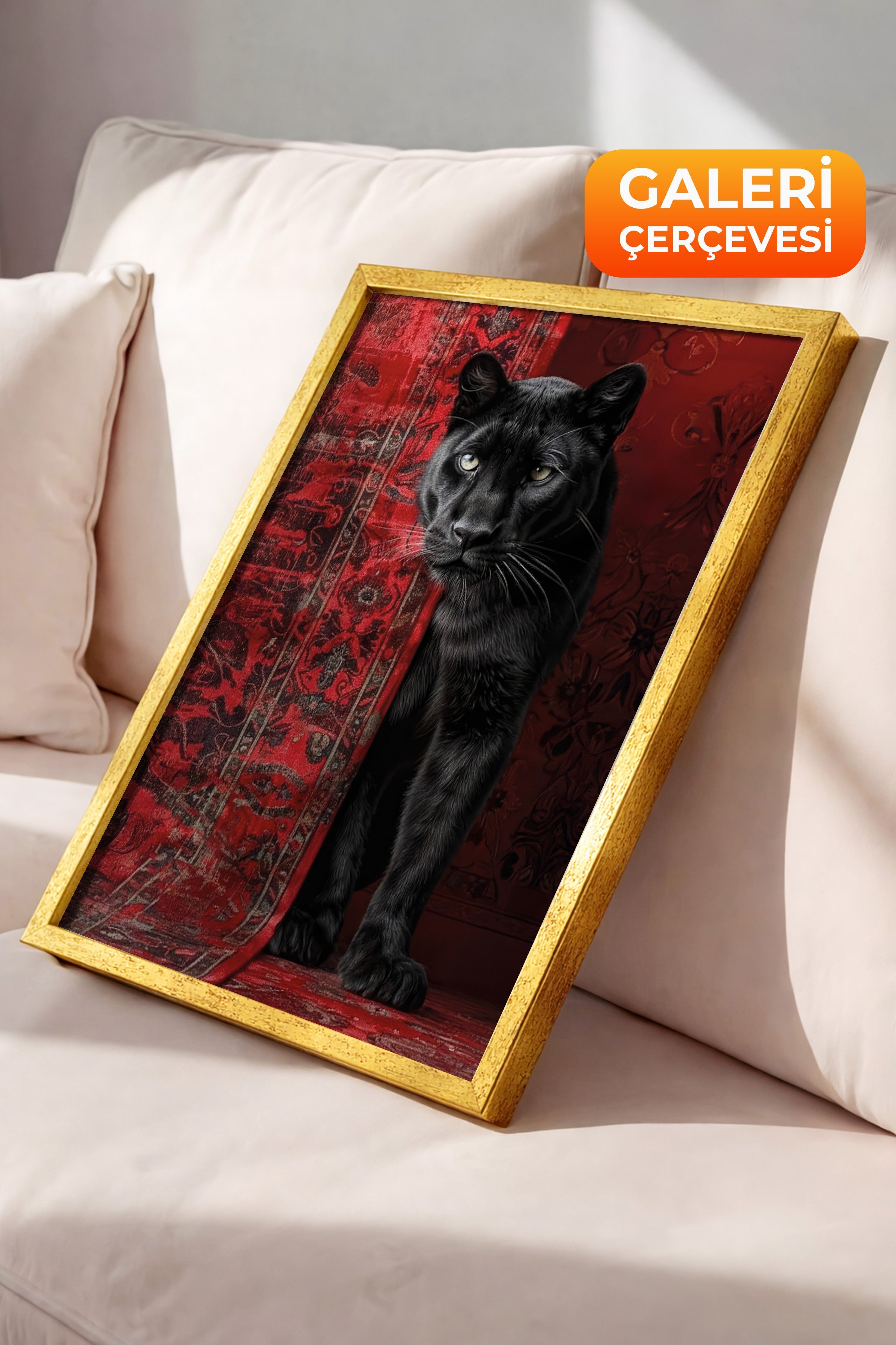Duvar Tablosu, Lüks Gold Çerçeveli Tablo ve Poster, Ritüel Serisi, Leopar Tablo, NO:115238