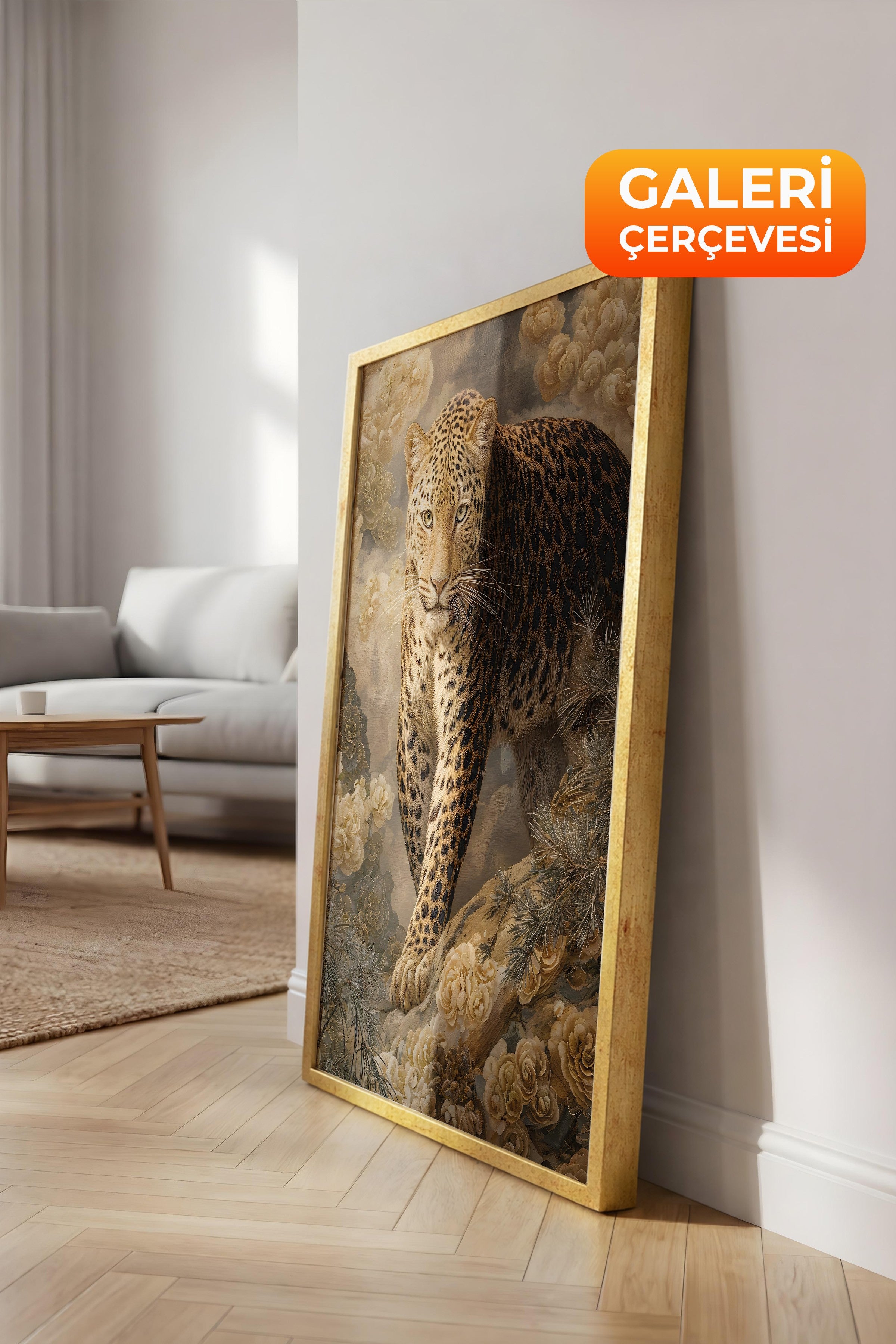 Duvar Tablosu, Lüks Gold Çerçeveli Tablo ve Poster, Ritüel Serisi, Leopar Tablo, NO:115254