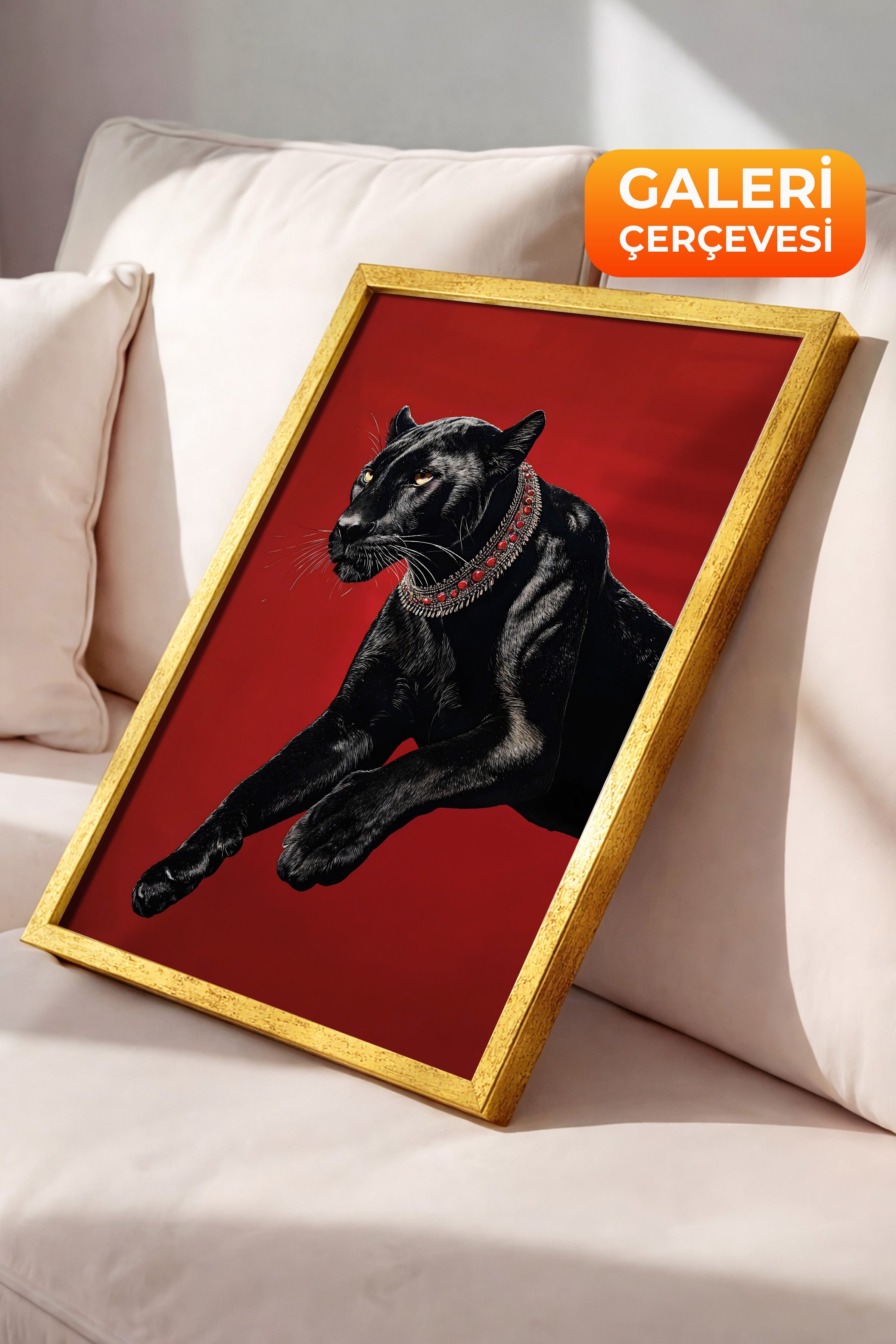 Duvar Tablosu, Lüks Gold Çerçeveli Tablo ve Poster, Ritüel Serisi, Leopar Tablo, NO:115261