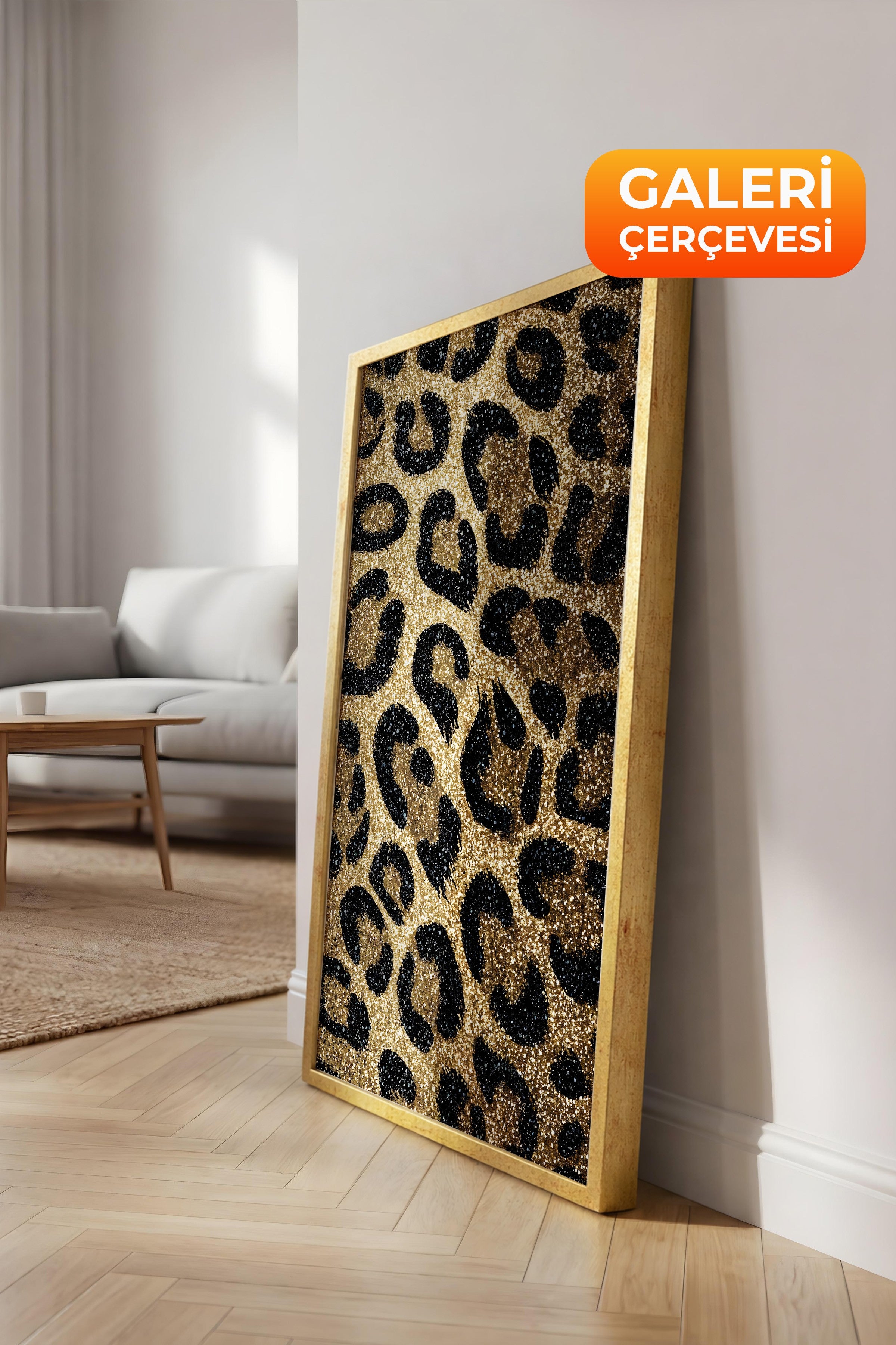 Duvar Tablosu, Lüks Gold Çerçeveli Tablo ve Poster, Ritüel Serisi, Leopar Tablo, NO:115264