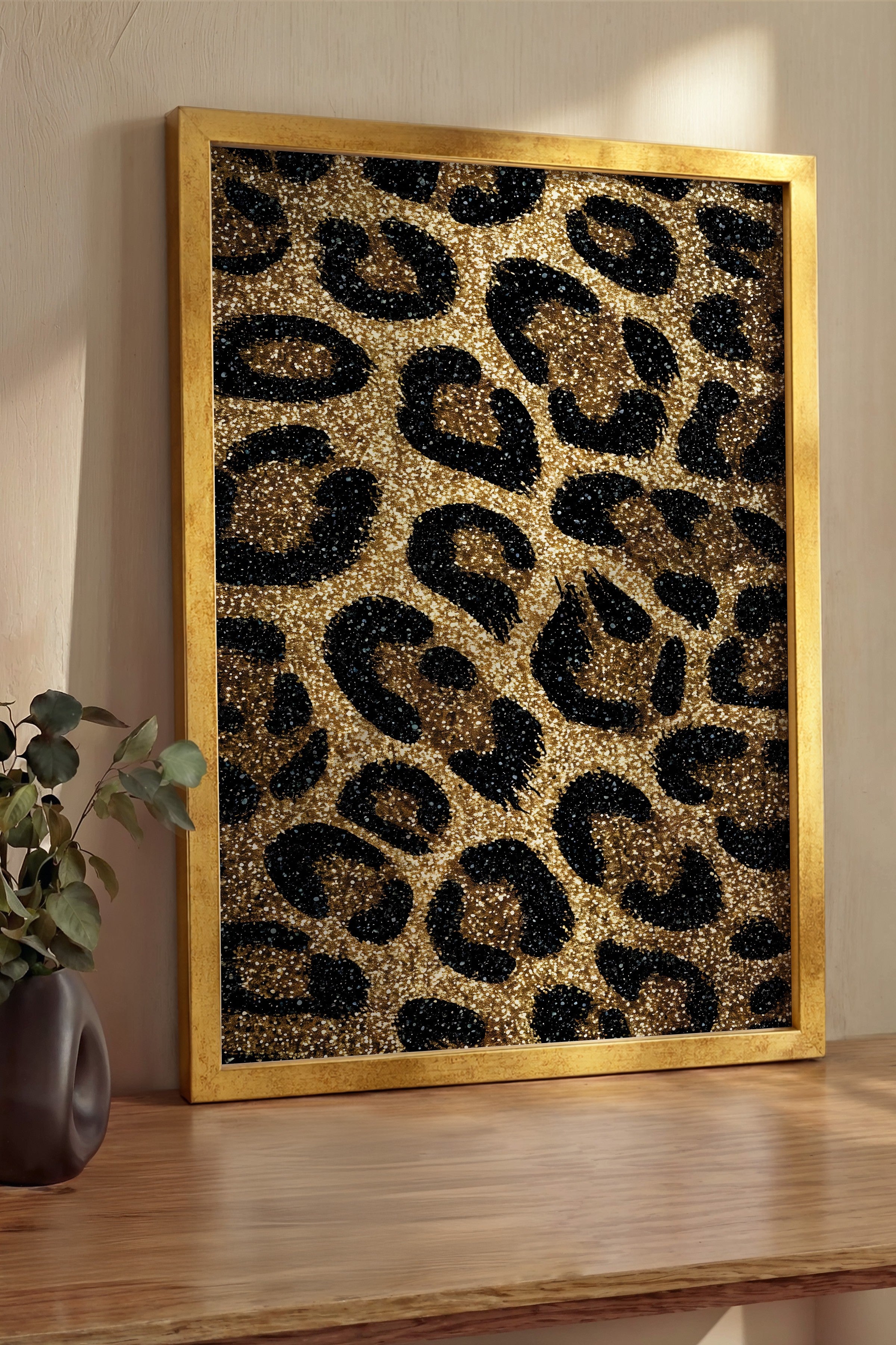 Duvar Tablosu, Lüks Gold Çerçeveli Tablo ve Poster, Ritüel Serisi, Leopar Tablo, NO:115264