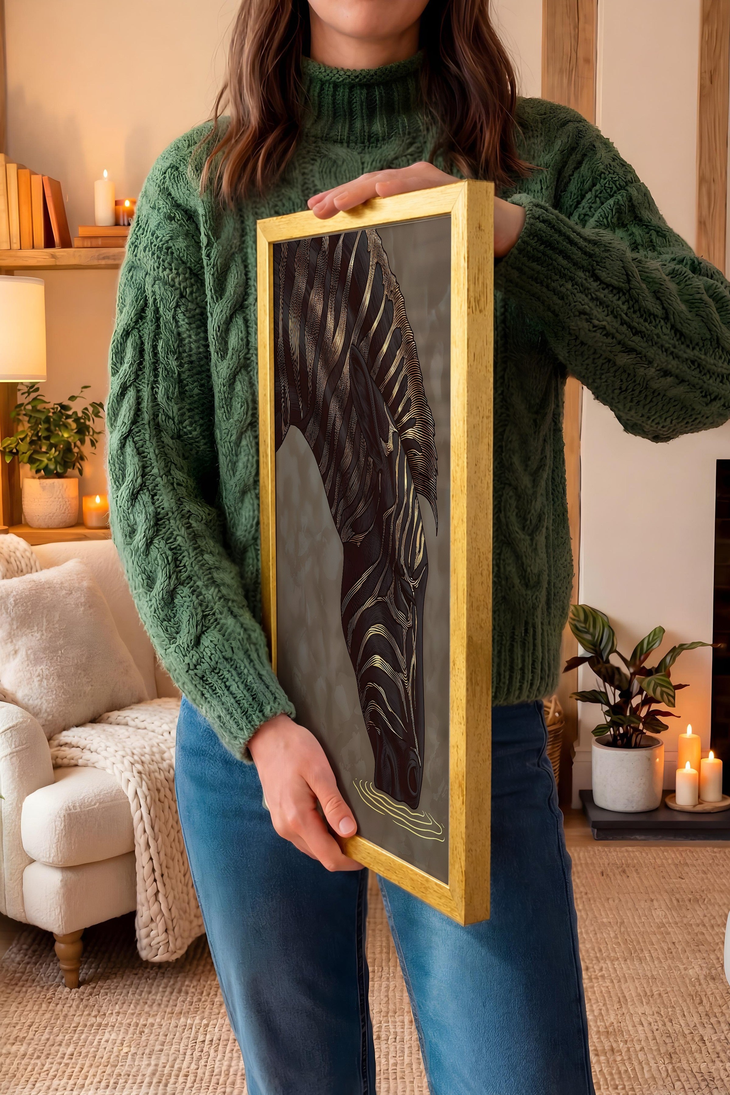 Duvar Tablosu, Lüks Gold Çerçeveli Tablo ve Poster, Ritüel Serisi, Zürafa Tablo, NO:115257