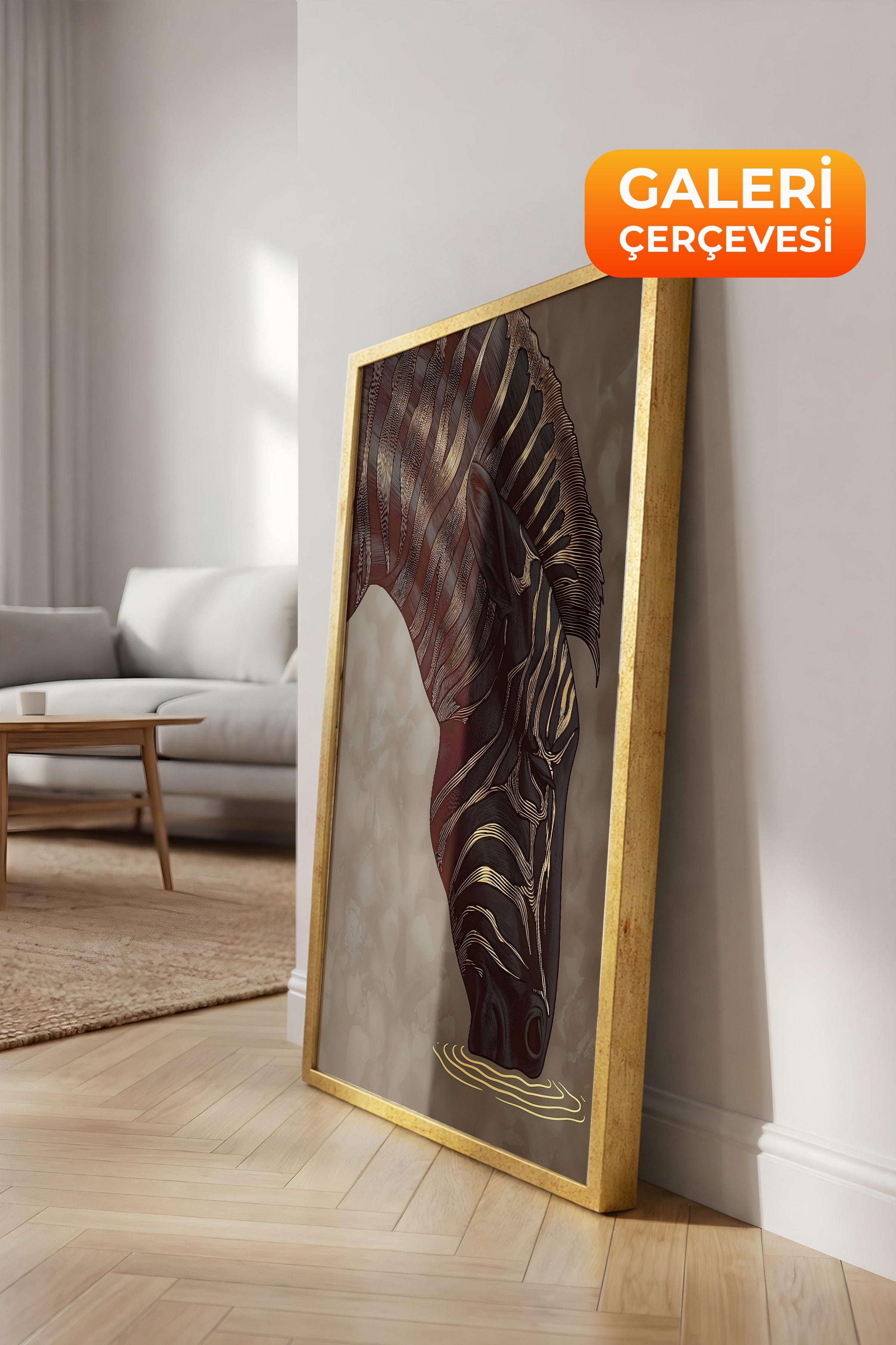 Duvar Tablosu, Lüks Gold Çerçeveli Tablo ve Poster, Ritüel Serisi, Zürafa Tablo, NO:115257