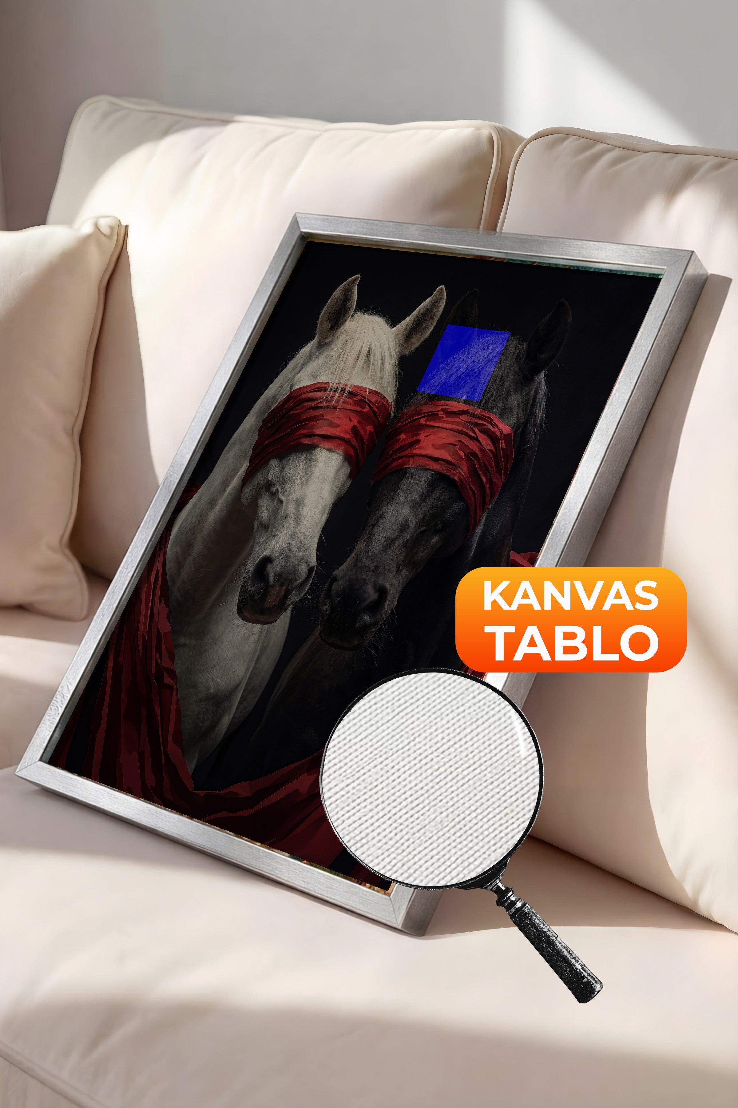 Duvar Tablosu, Lüks Gümüş Çerçeveli Kanvas Tablo, Ritüel Serisi, At Tablo, NO:115189