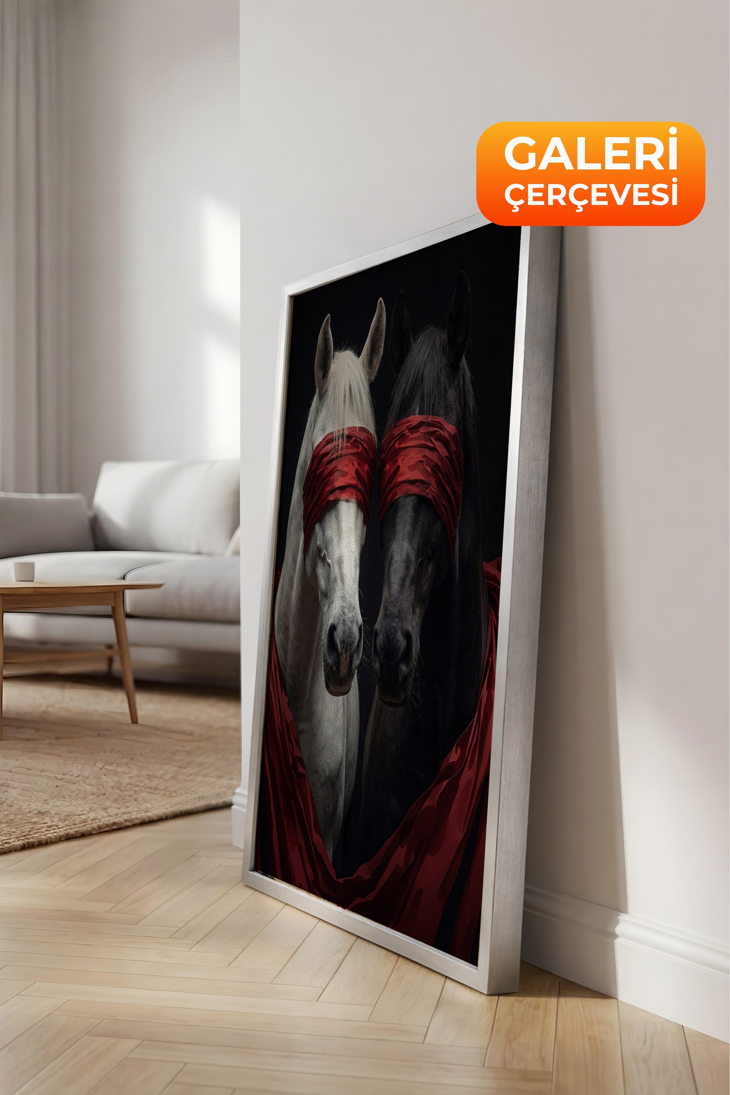 Duvar Tablosu, Lüks Gümüş Çerçeveli Kanvas Tablo, Ritüel Serisi, At Tablo, NO:115189
