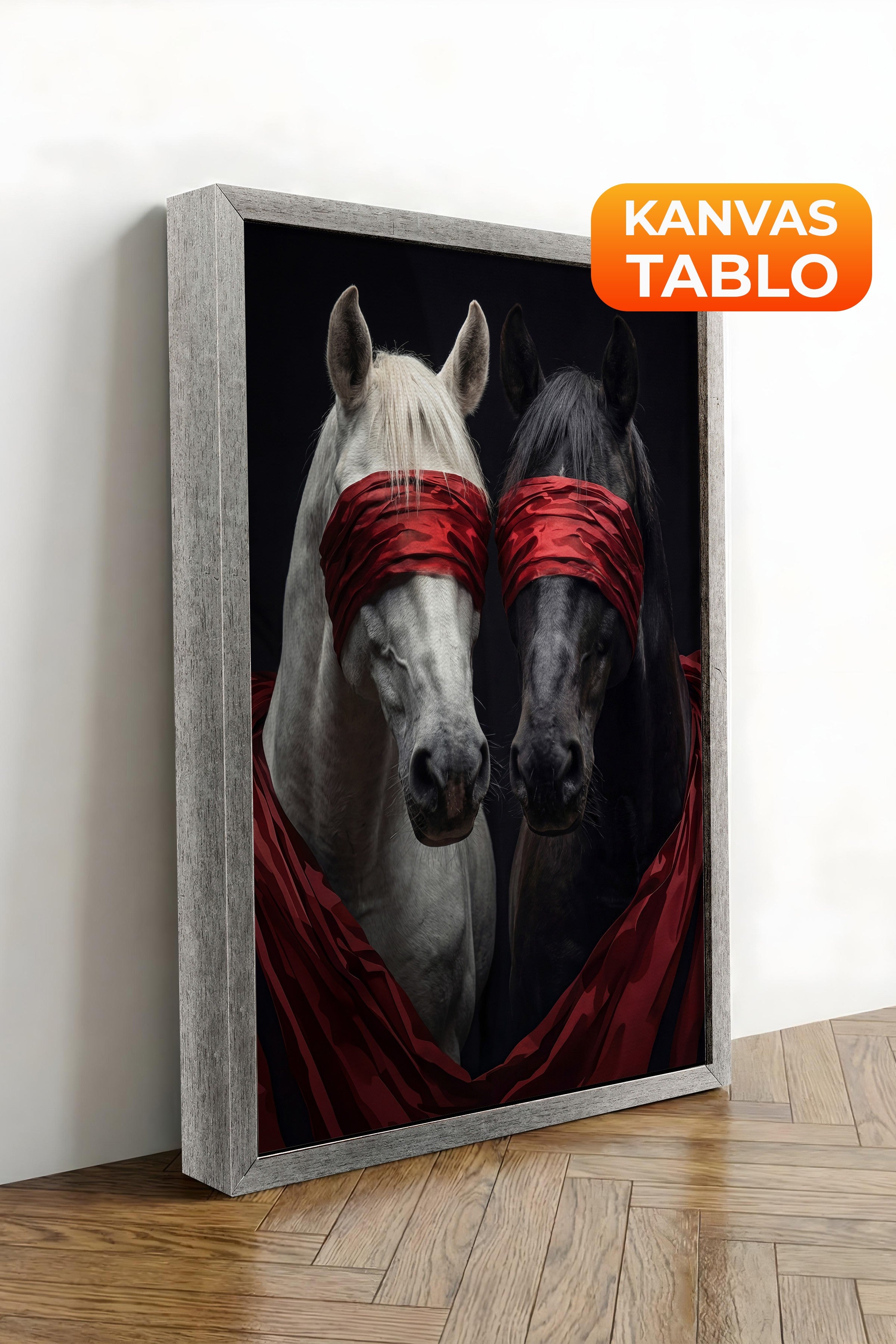 Duvar Tablosu, Lüks Gümüş Çerçeveli Kanvas Tablo, Ritüel Serisi, At Tablo, NO:115189