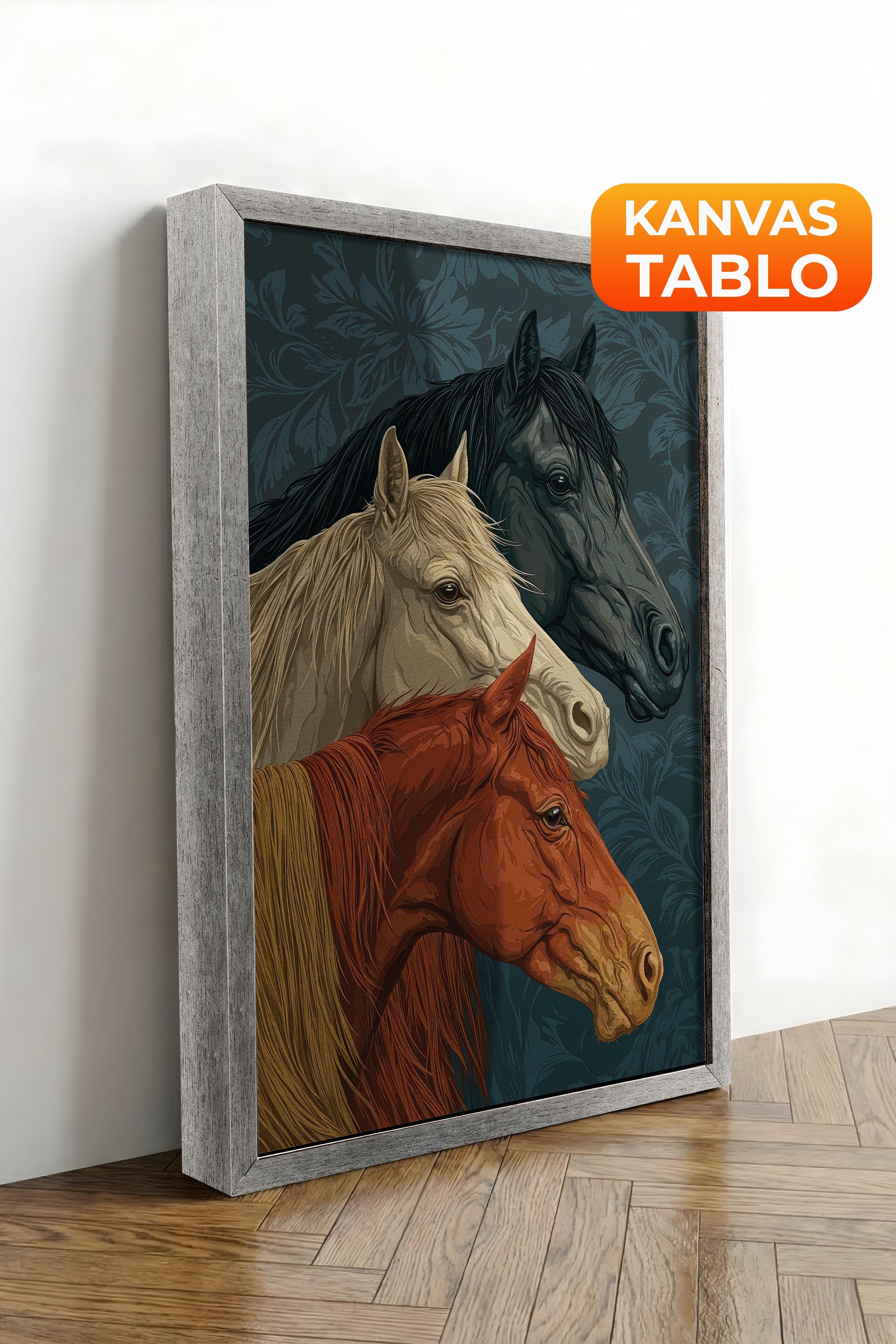 Duvar Tablosu, Lüks Gümüş Çerçeveli Kanvas Tablo, Ritüel Serisi, At Tablo, NO:115196