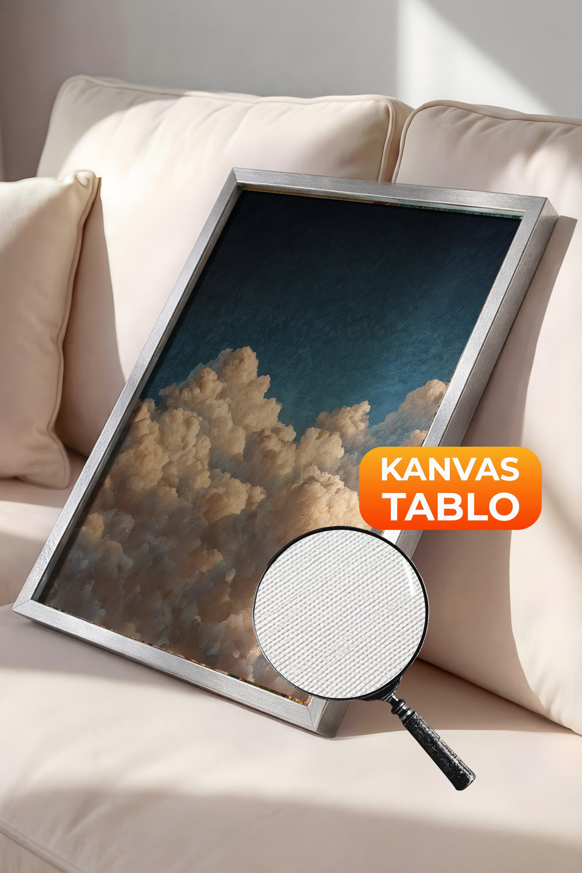 Duvar Tablosu, Lüks Gümüş Çerçeveli Kanvas Tablo, Ritüel Serisi, Bulut Tablo, NO:115242
