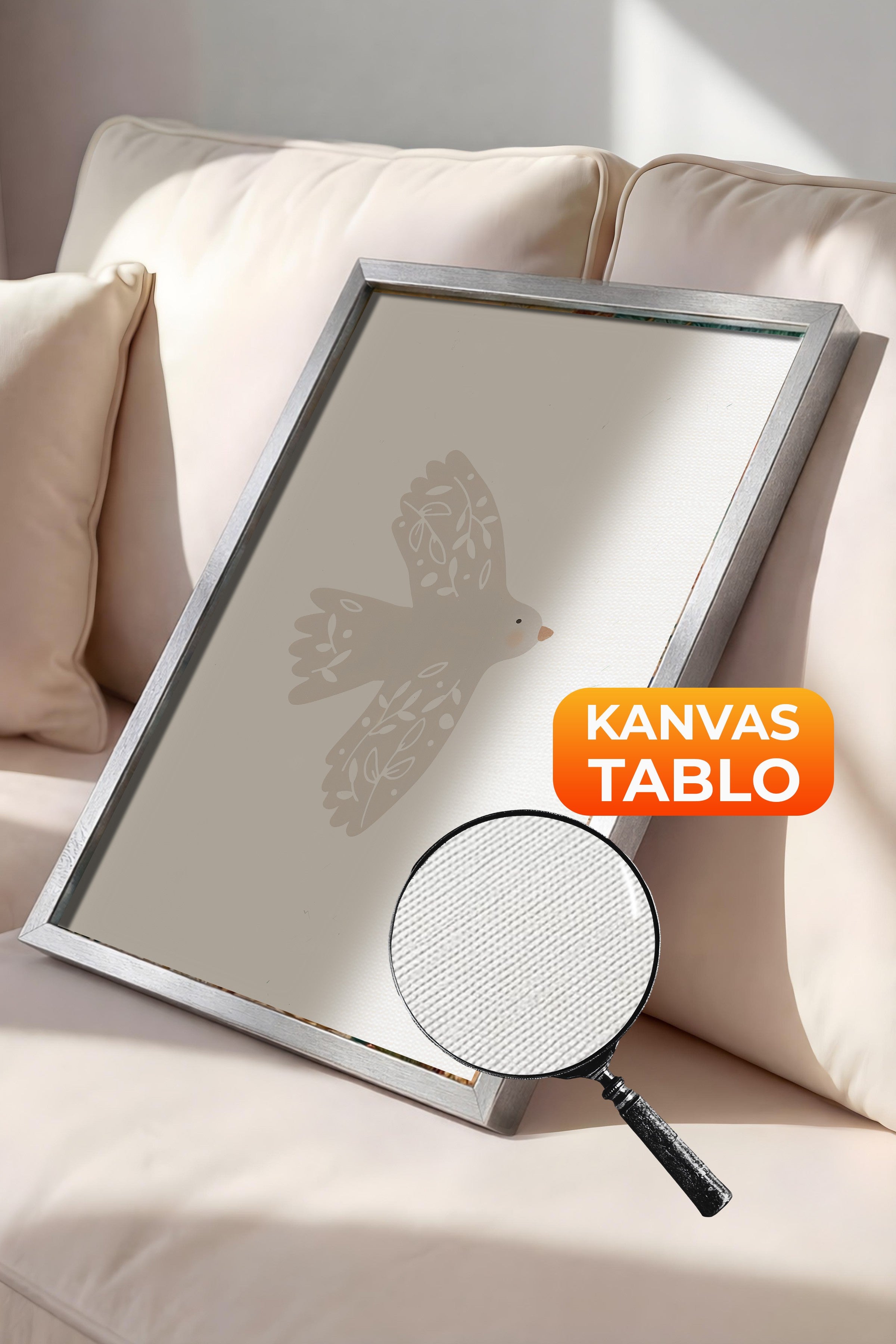 Duvar Tablosu, Lüks Gümüş Çerçeveli Kanvas Tablo, Ritüel Serisi, Kuş Tablo, NO:115186
