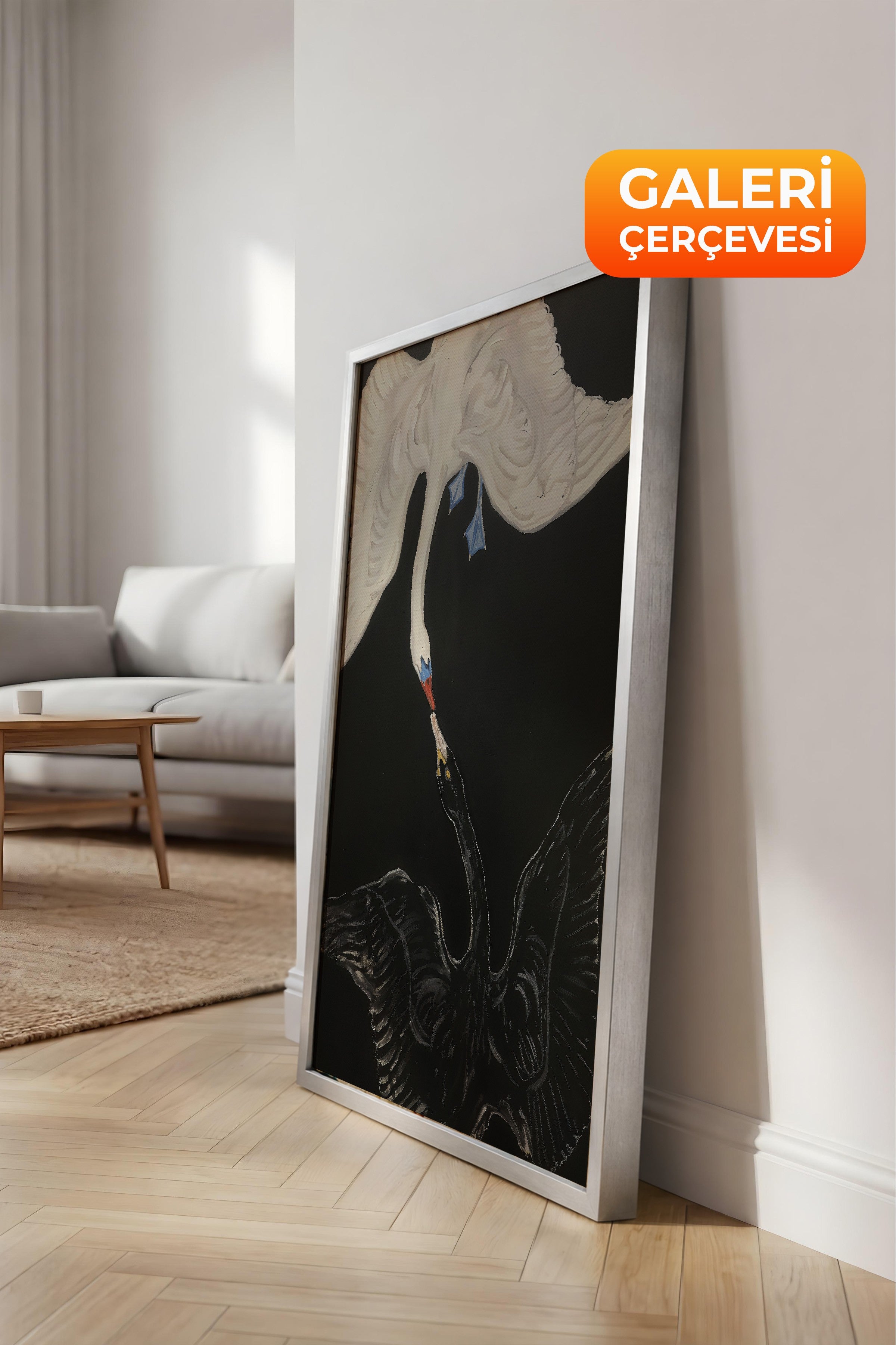 Duvar Tablosu, Lüks Gümüş Çerçeveli Kanvas Tablo, Ritüel Serisi, Kuş Tablo, NO:115199