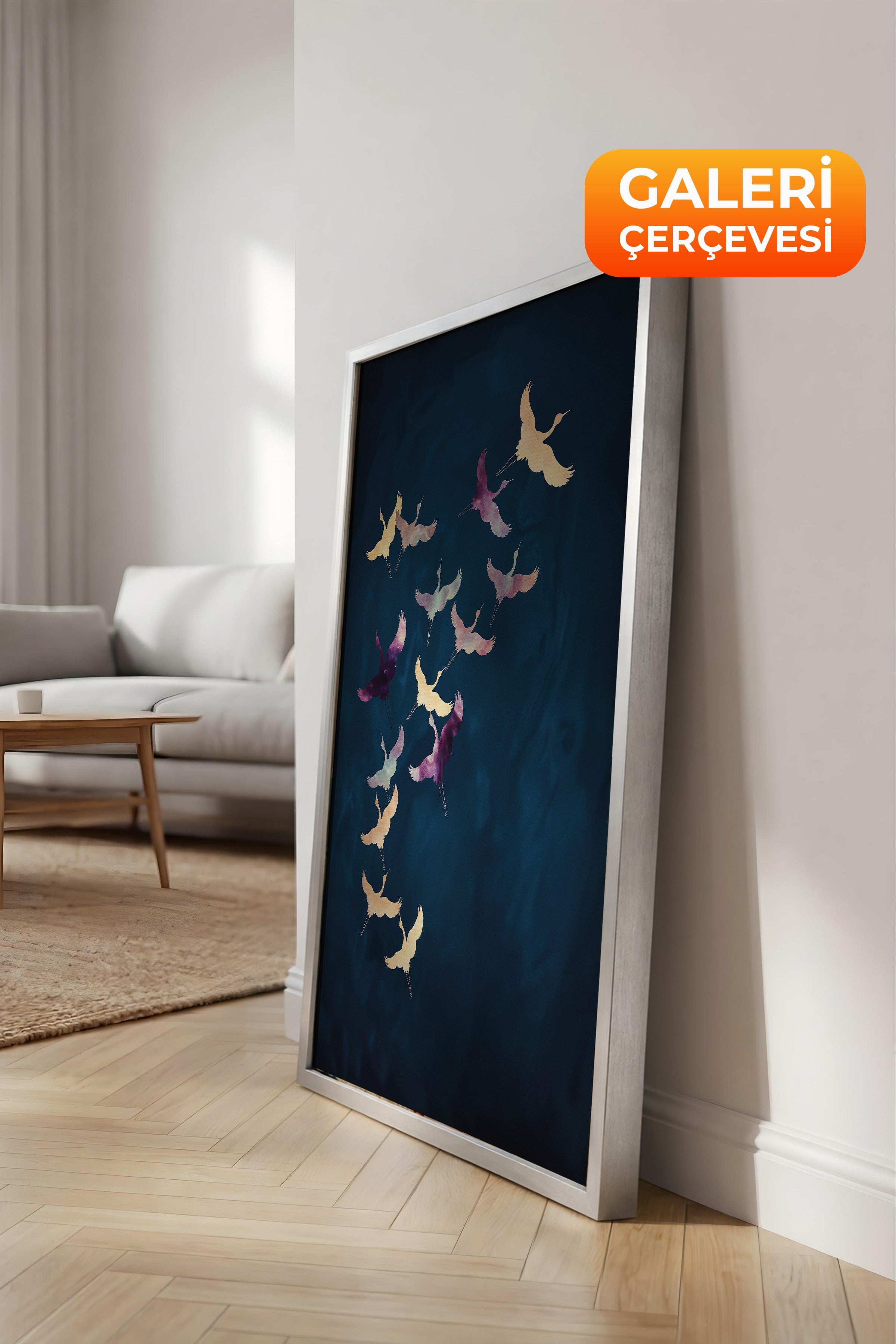 Duvar Tablosu, Lüks Gümüş Çerçeveli Kanvas Tablo, Ritüel Serisi, Kuş Tablo, NO:115200