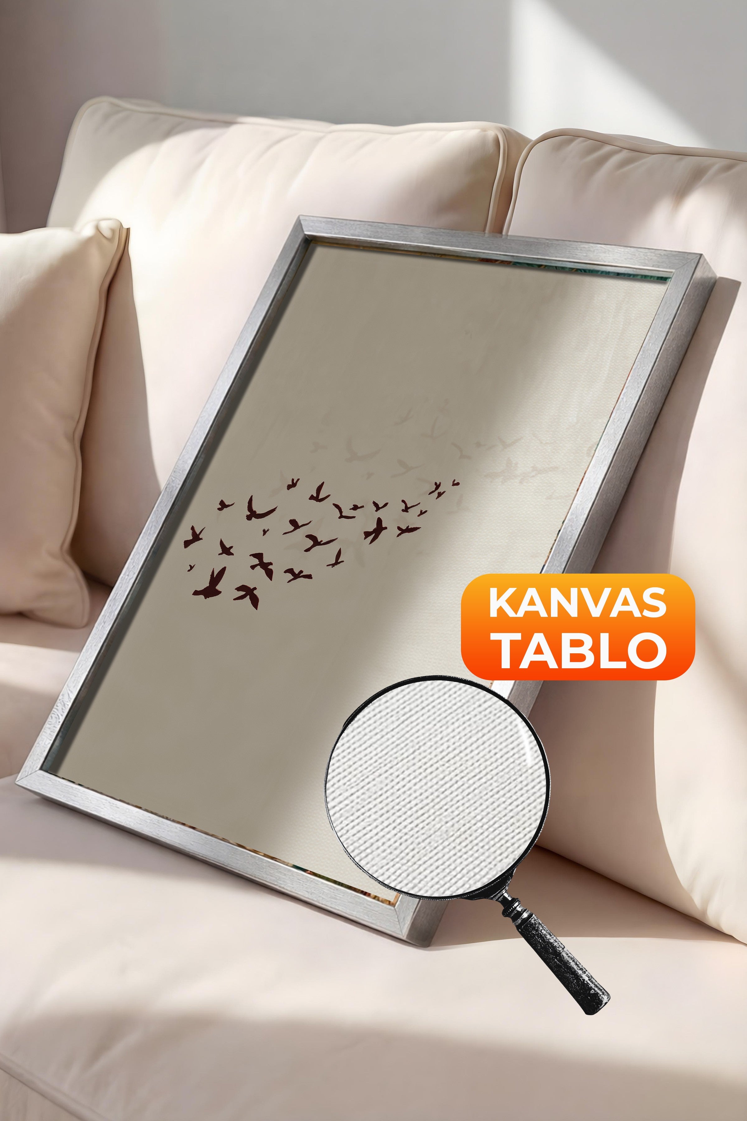 Duvar Tablosu, Lüks Gümüş Çerçeveli Kanvas Tablo, Ritüel Serisi, Kuş Tablo, NO:115204