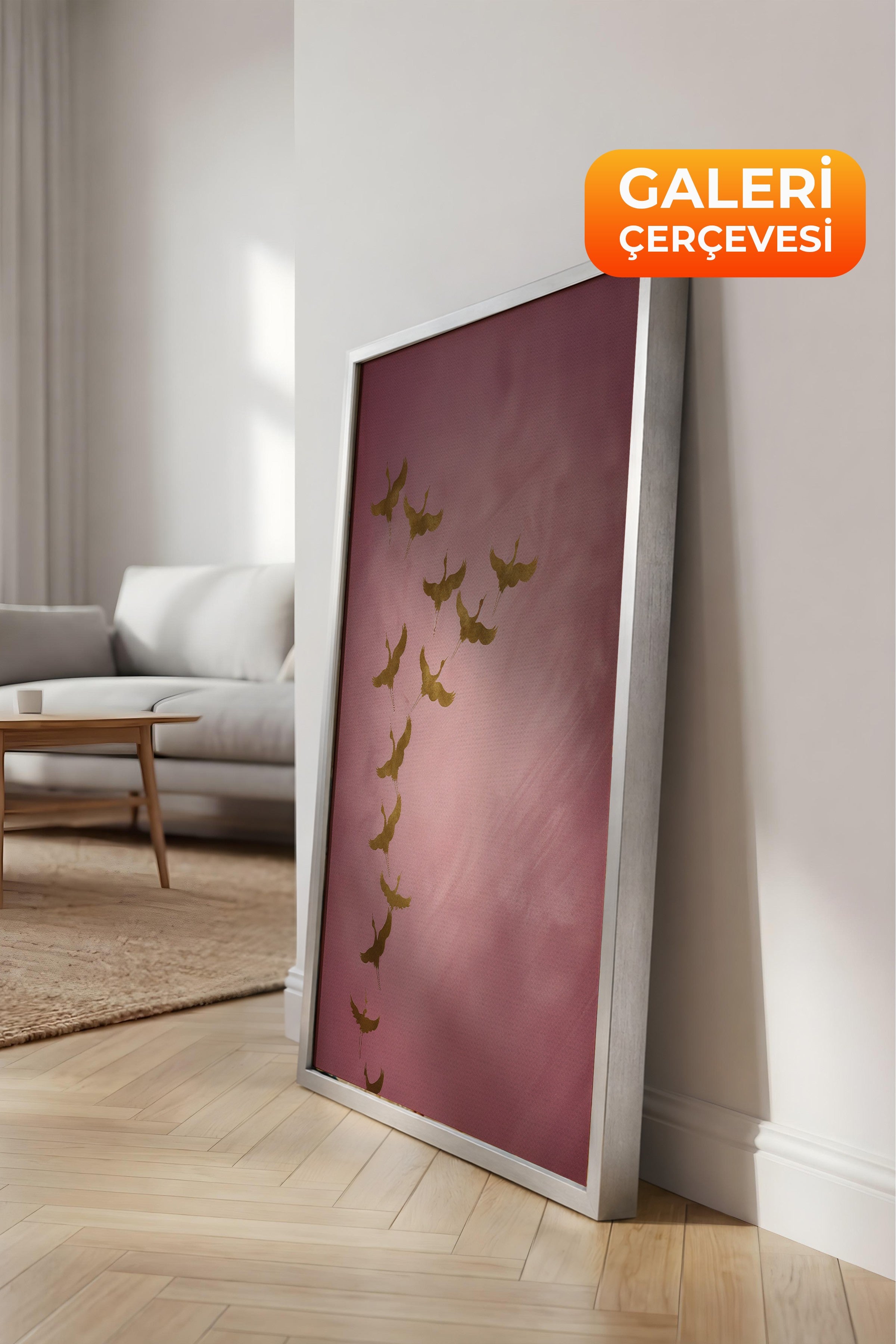 Duvar Tablosu, Lüks Gümüş Çerçeveli Kanvas Tablo, Ritüel Serisi, Kuş Tablo, NO:115206