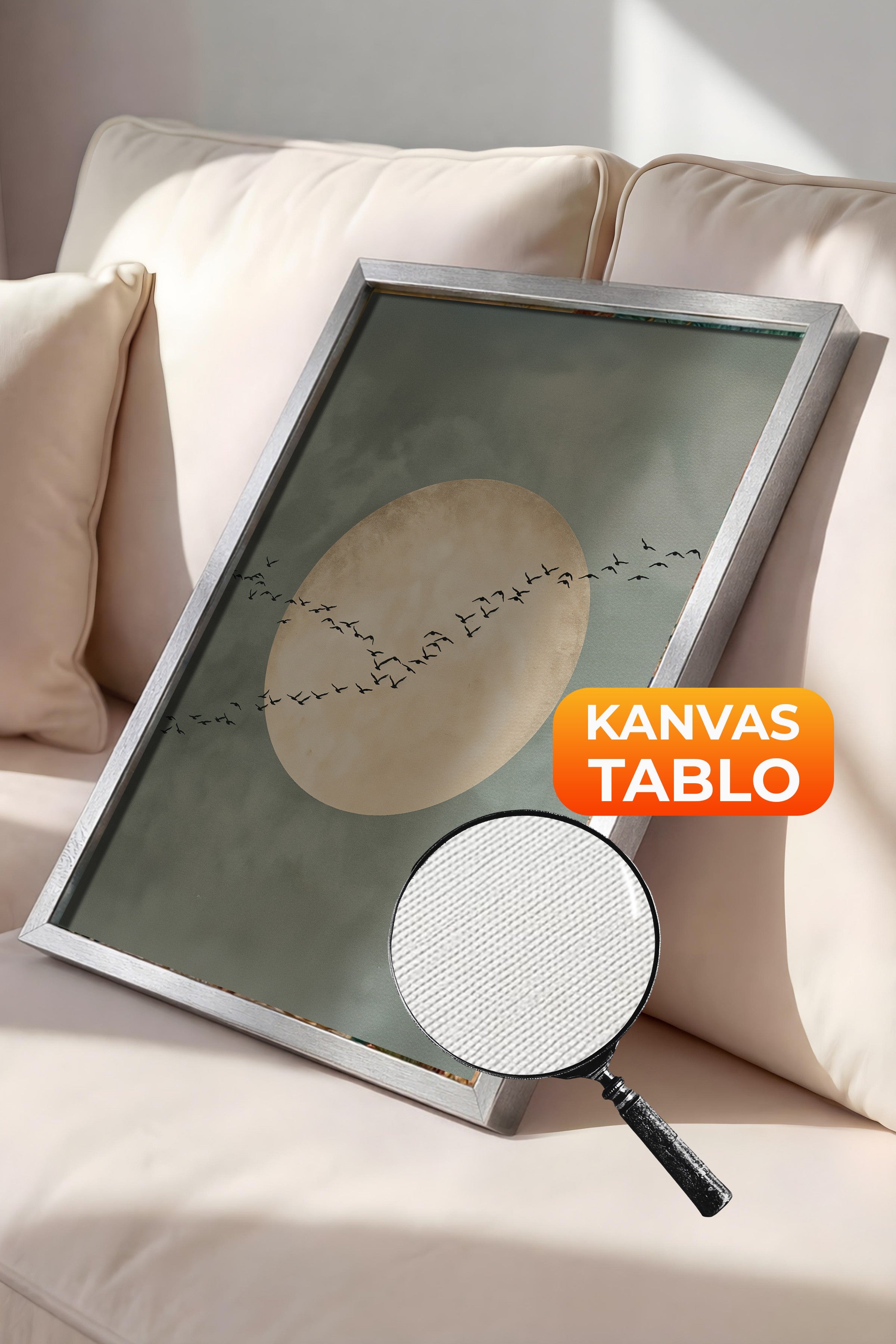Duvar Tablosu, Lüks Gümüş Çerçeveli Kanvas Tablo, Ritüel Serisi, Kuş Tablo, NO:115213
