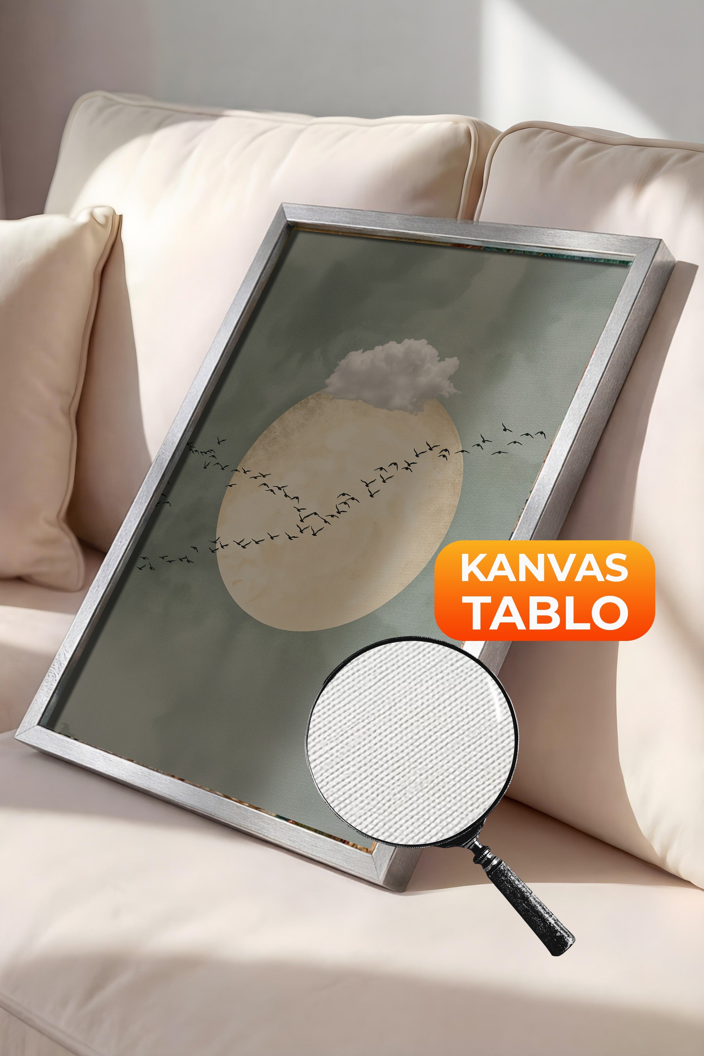 Duvar Tablosu, Lüks Gümüş Çerçeveli Kanvas Tablo, Ritüel Serisi, Kuş Tablo, NO:115221