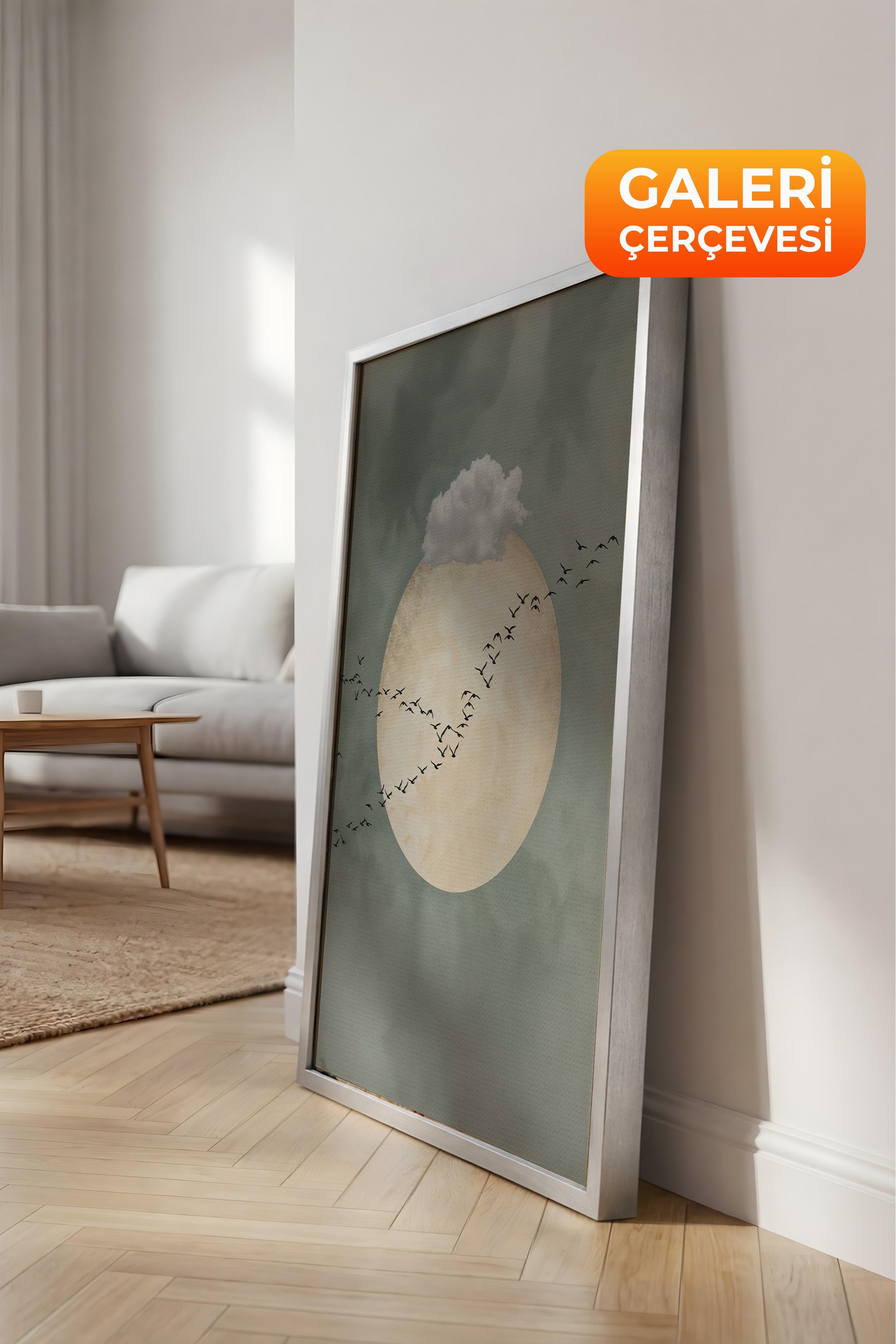 Duvar Tablosu, Lüks Gümüş Çerçeveli Kanvas Tablo, Ritüel Serisi, Kuş Tablo, NO:115221