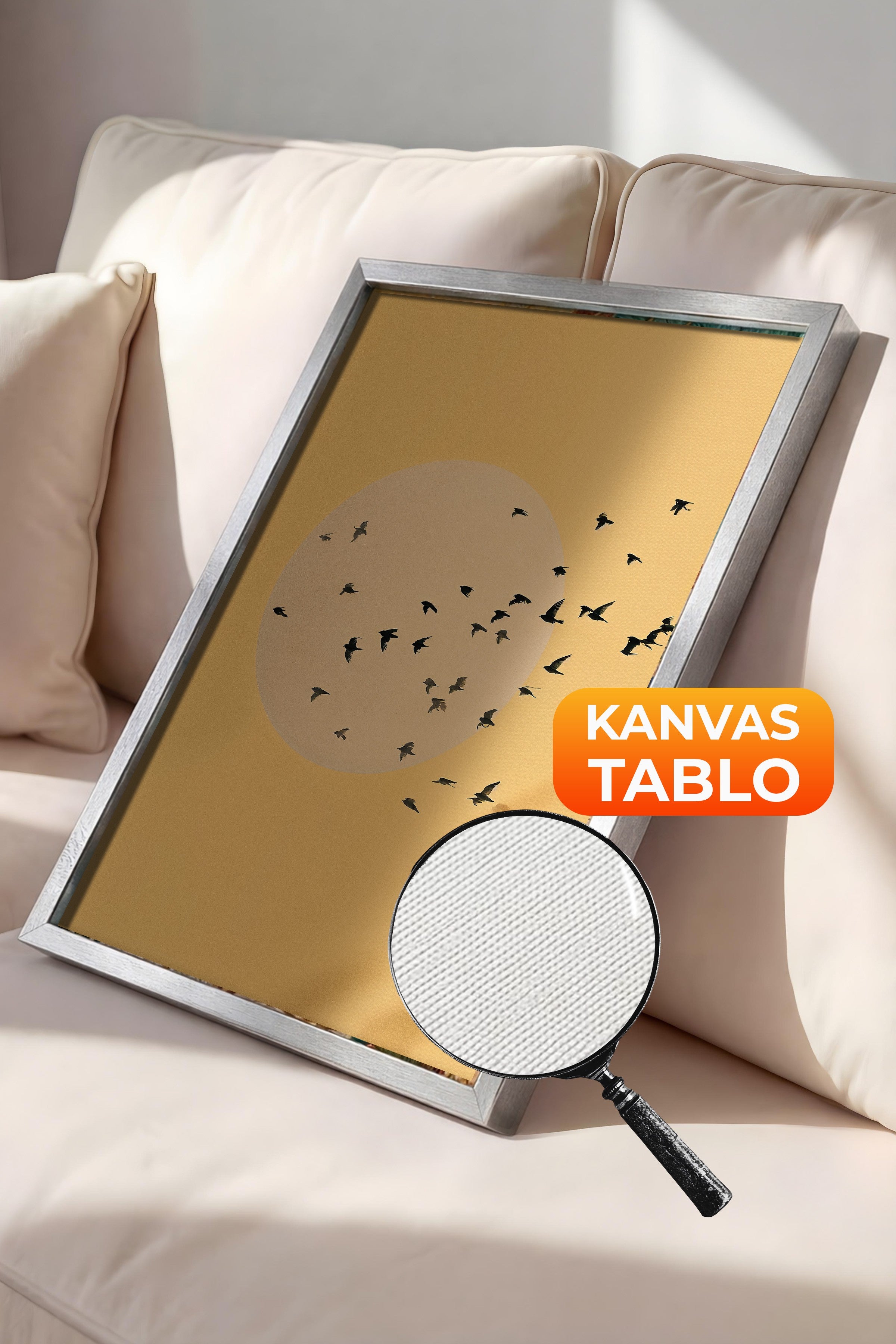 Duvar Tablosu, Lüks Gümüş Çerçeveli Kanvas Tablo, Ritüel Serisi, Kuş Tablo, NO:115224