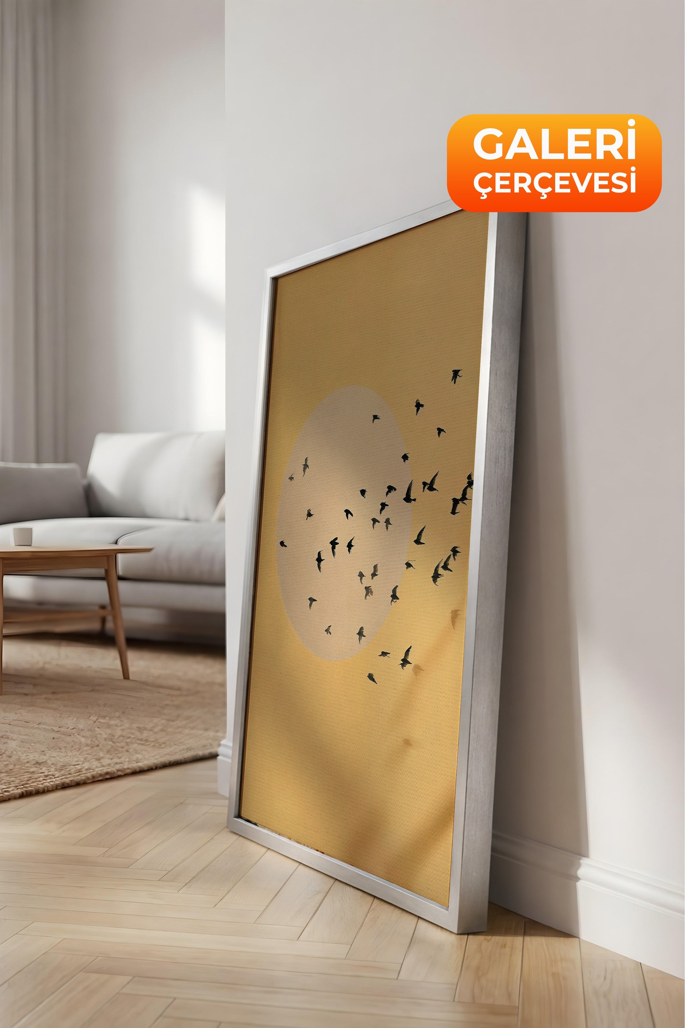 Duvar Tablosu, Lüks Gümüş Çerçeveli Kanvas Tablo, Ritüel Serisi, Kuş Tablo, NO:115224