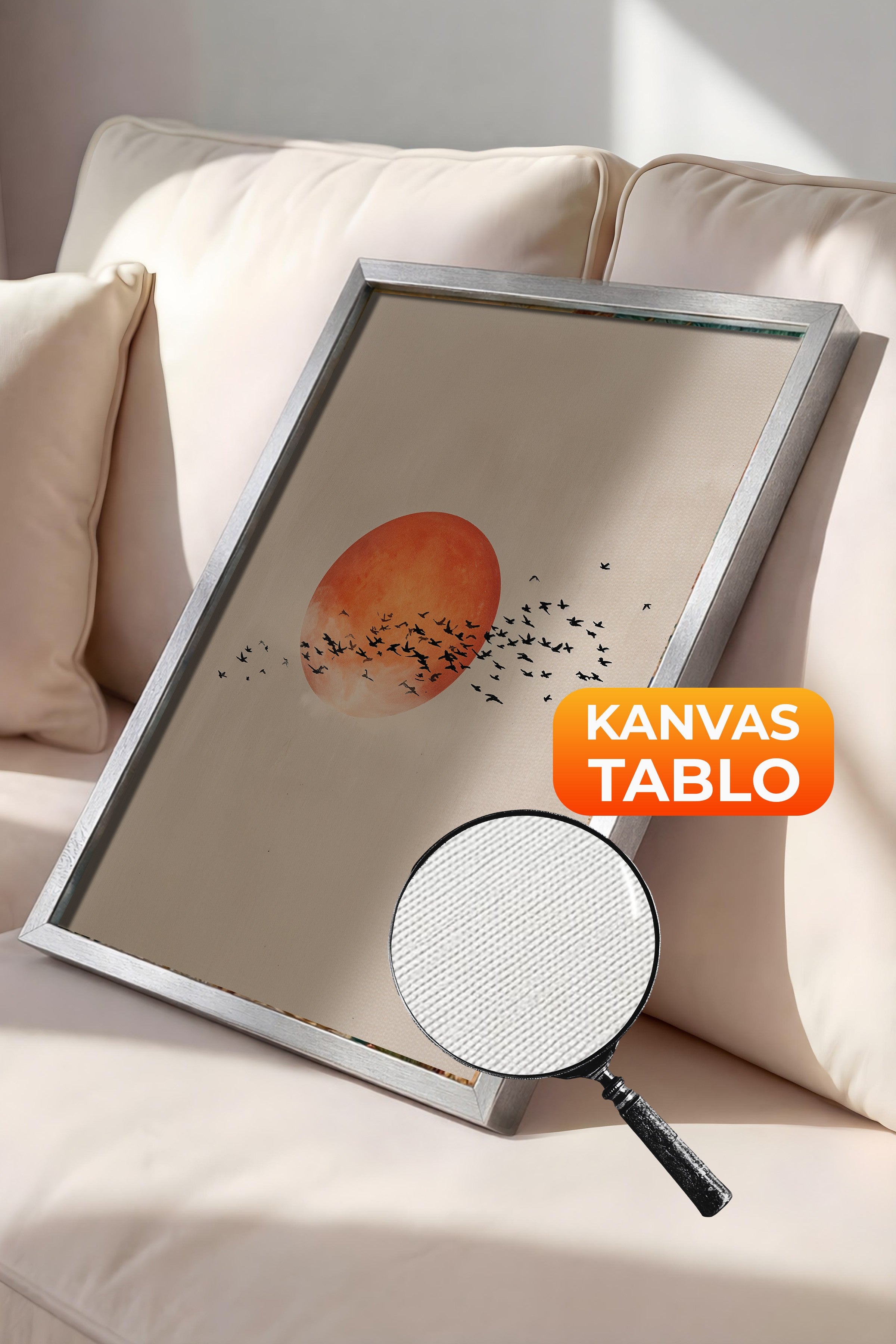 Duvar Tablosu, Lüks Gümüş Çerçeveli Kanvas Tablo, Ritüel Serisi, Kuş Tablo, NO:115231