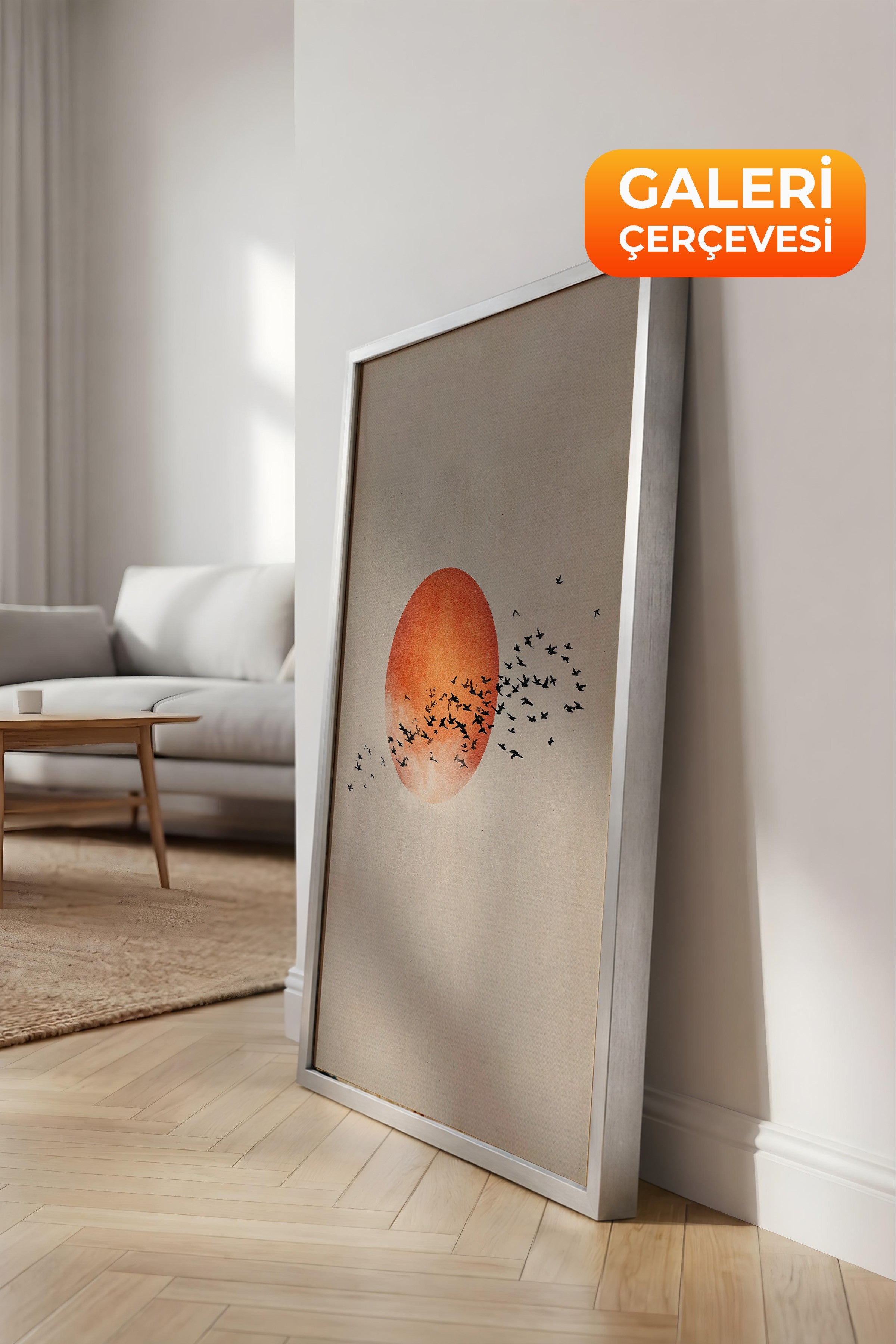 Duvar Tablosu, Lüks Gümüş Çerçeveli Kanvas Tablo, Ritüel Serisi, Kuş Tablo, NO:115231