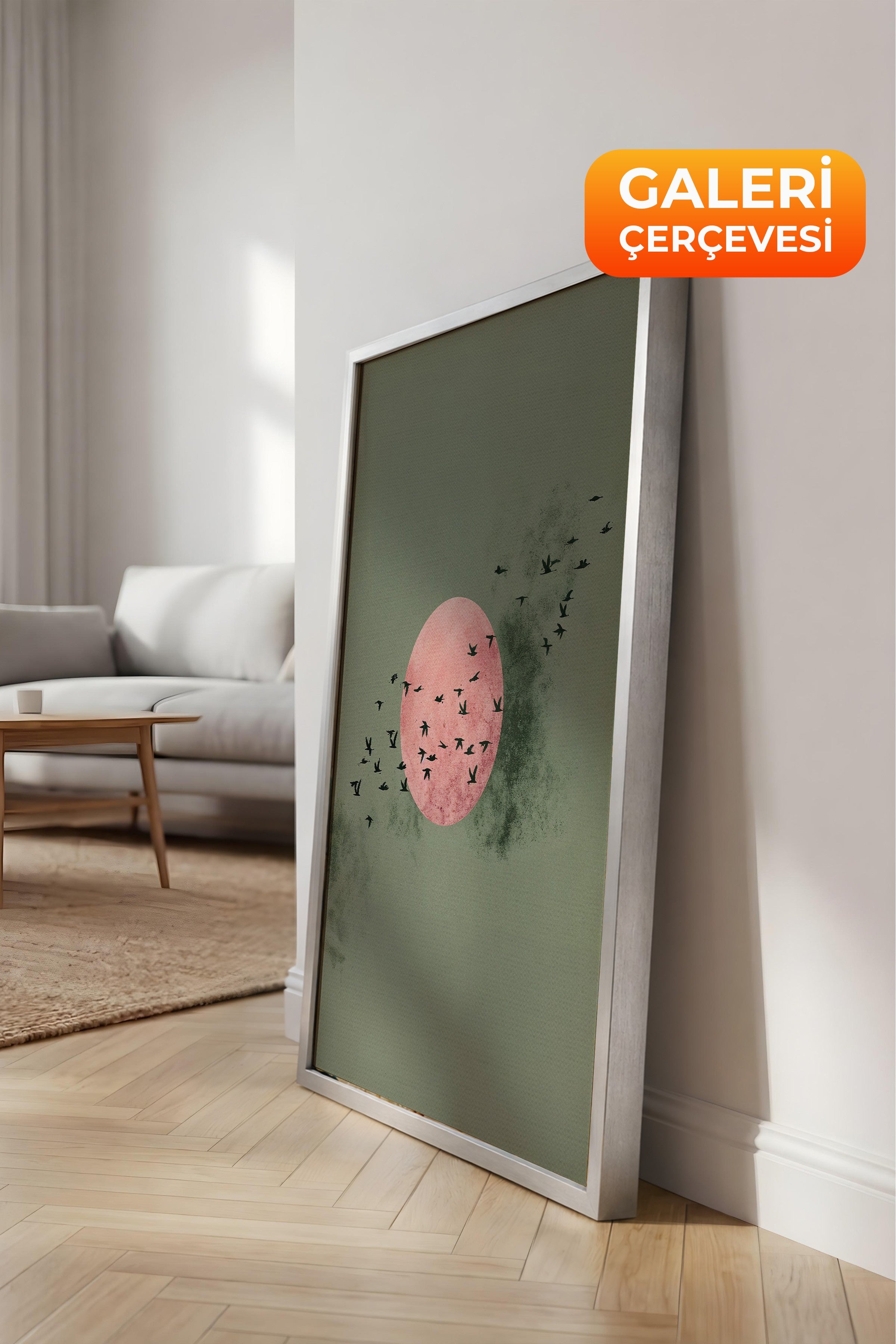 Duvar Tablosu, Lüks Gümüş Çerçeveli Kanvas Tablo, Ritüel Serisi, Kuş Tablo, NO:115234