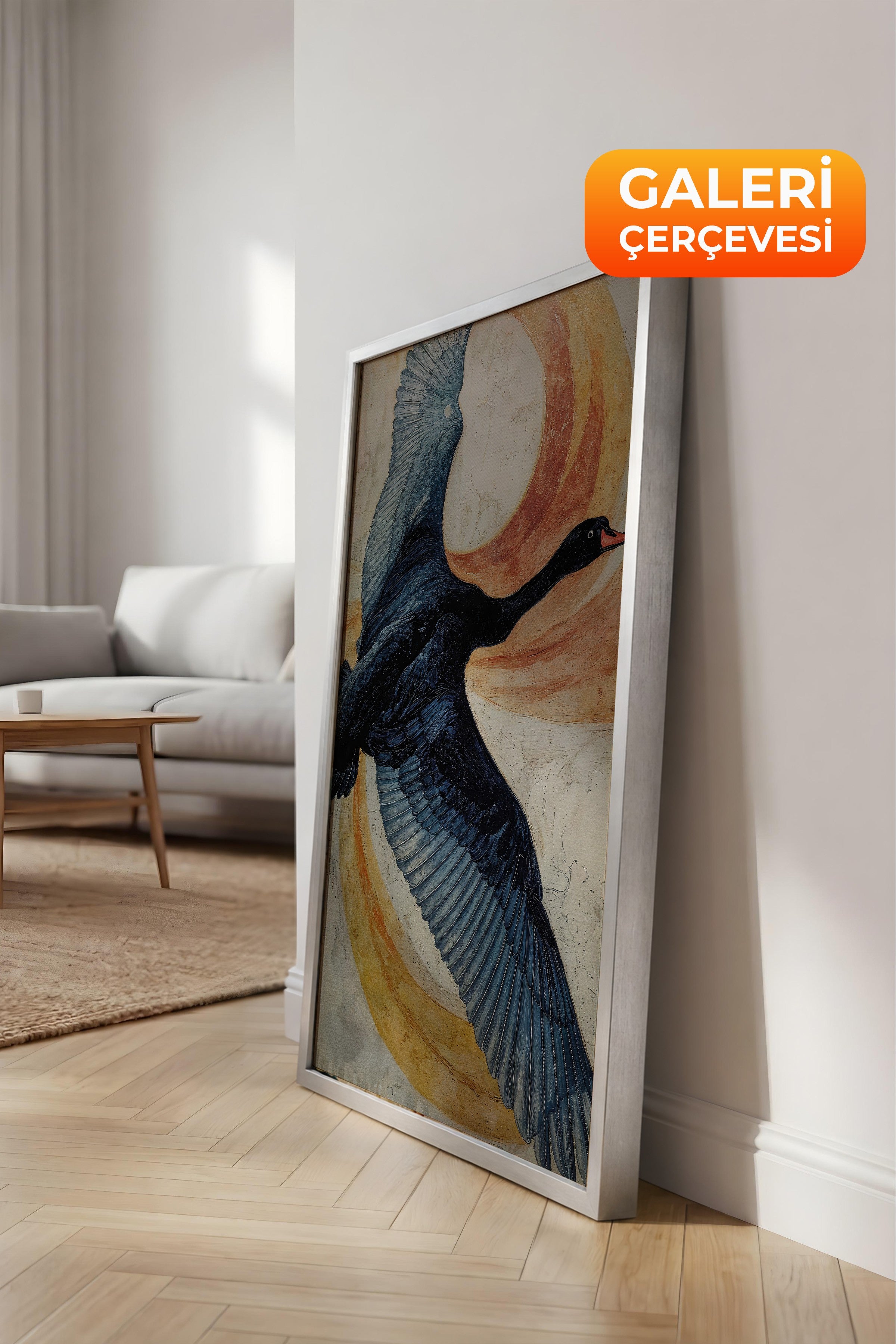 Duvar Tablosu, Lüks Gümüş Çerçeveli Kanvas Tablo, Ritüel Serisi, Kuş Tablo, NO:115235