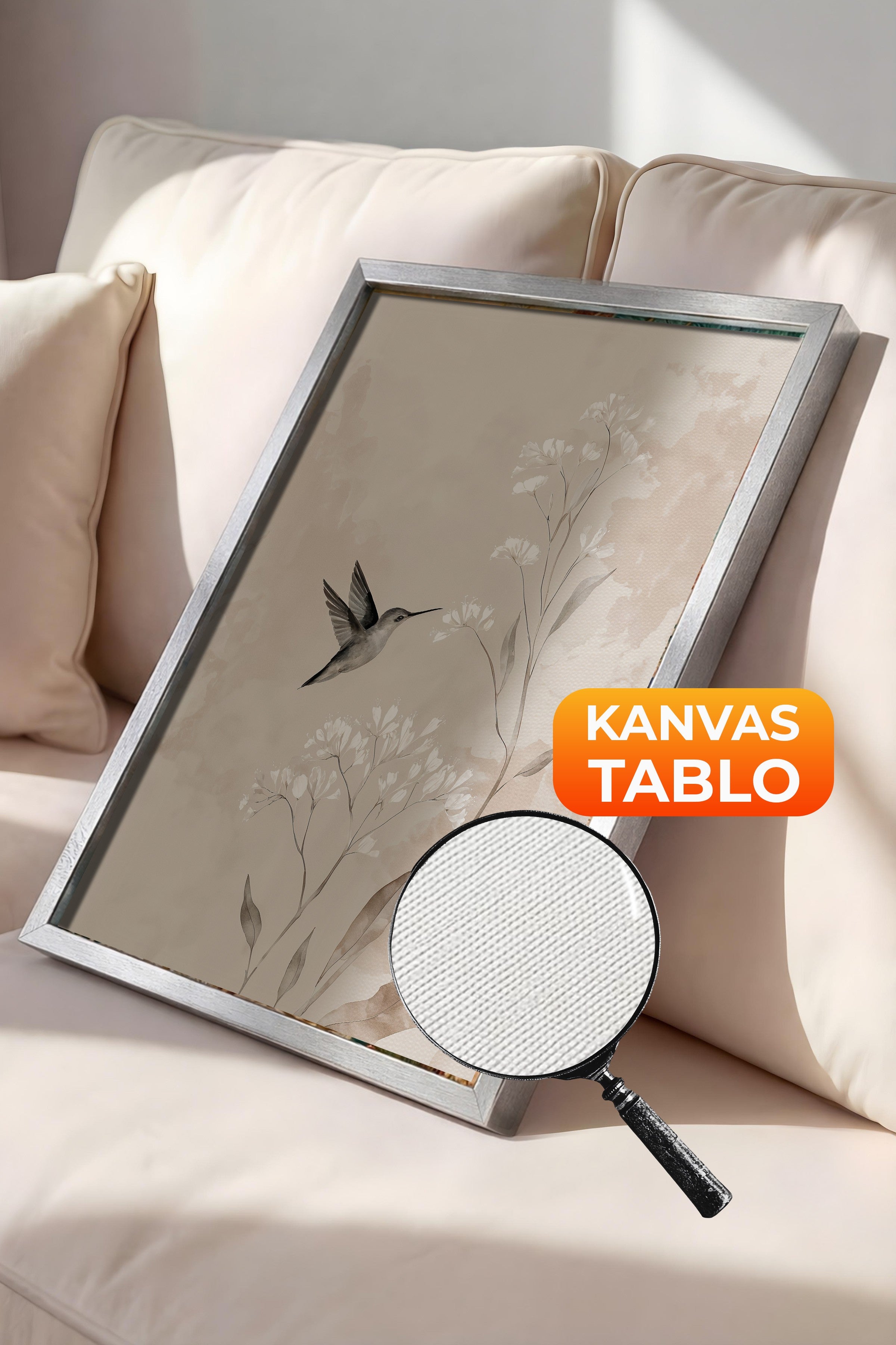 Duvar Tablosu, Lüks Gümüş Çerçeveli Kanvas Tablo, Ritüel Serisi, Kuş Tablo, NO:115239