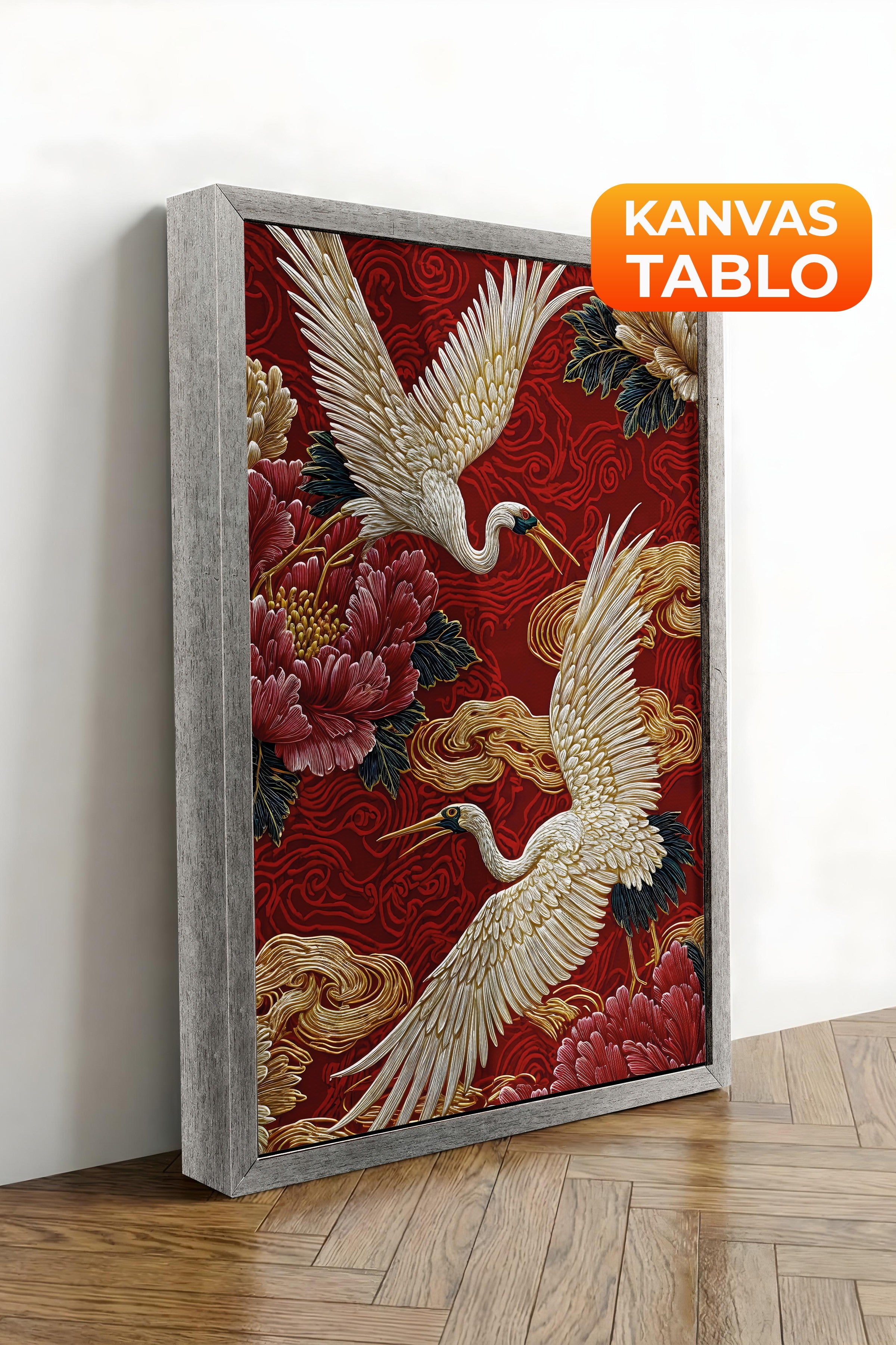 Duvar Tablosu, Lüks Gümüş Çerçeveli Kanvas Tablo, Ritüel Serisi, Kuş Tablo, NO:115248