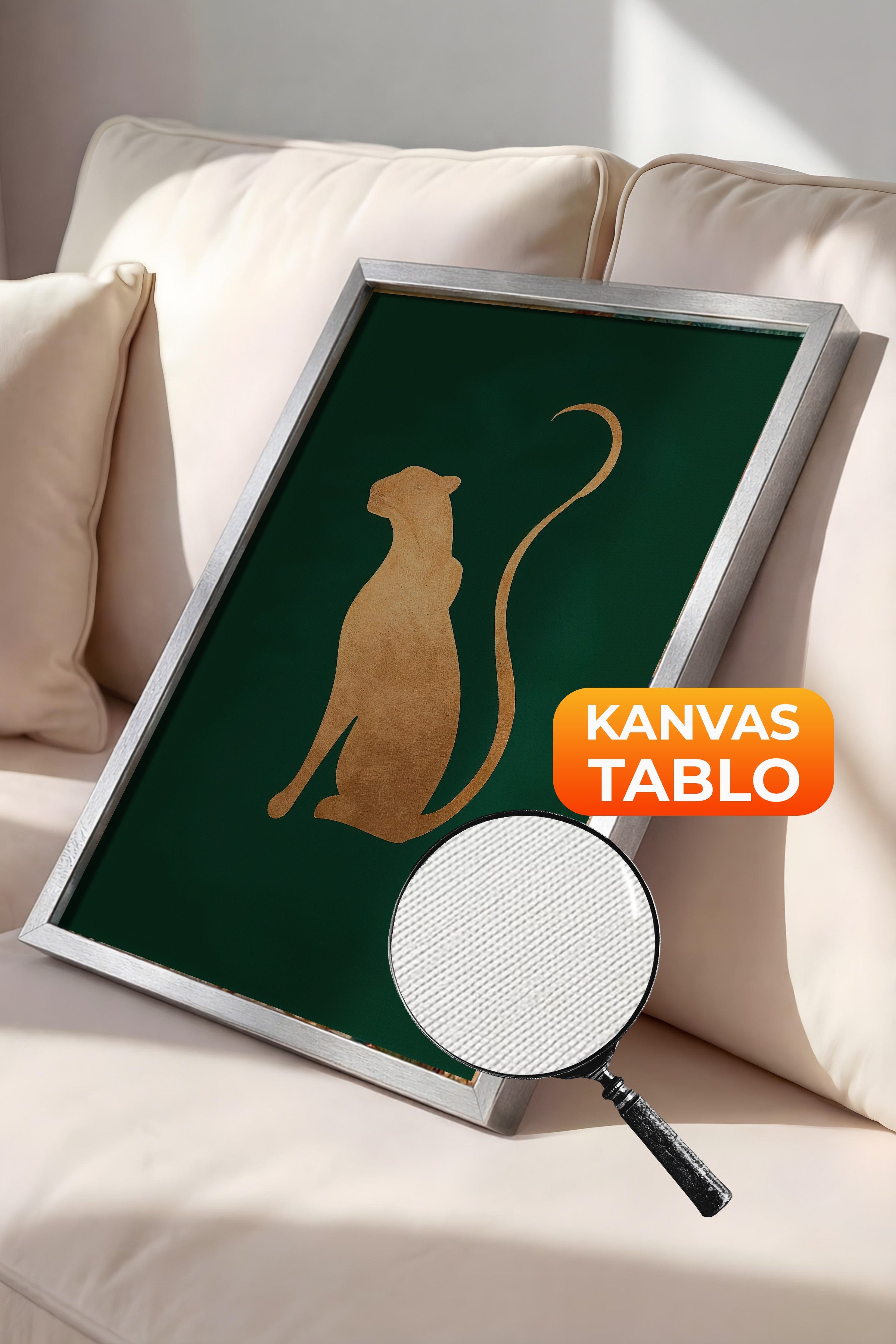 Duvar Tablosu, Lüks Gümüş Çerçeveli Kanvas Tablo, Ritüel Serisi, Leopar Tablo, NO:115222