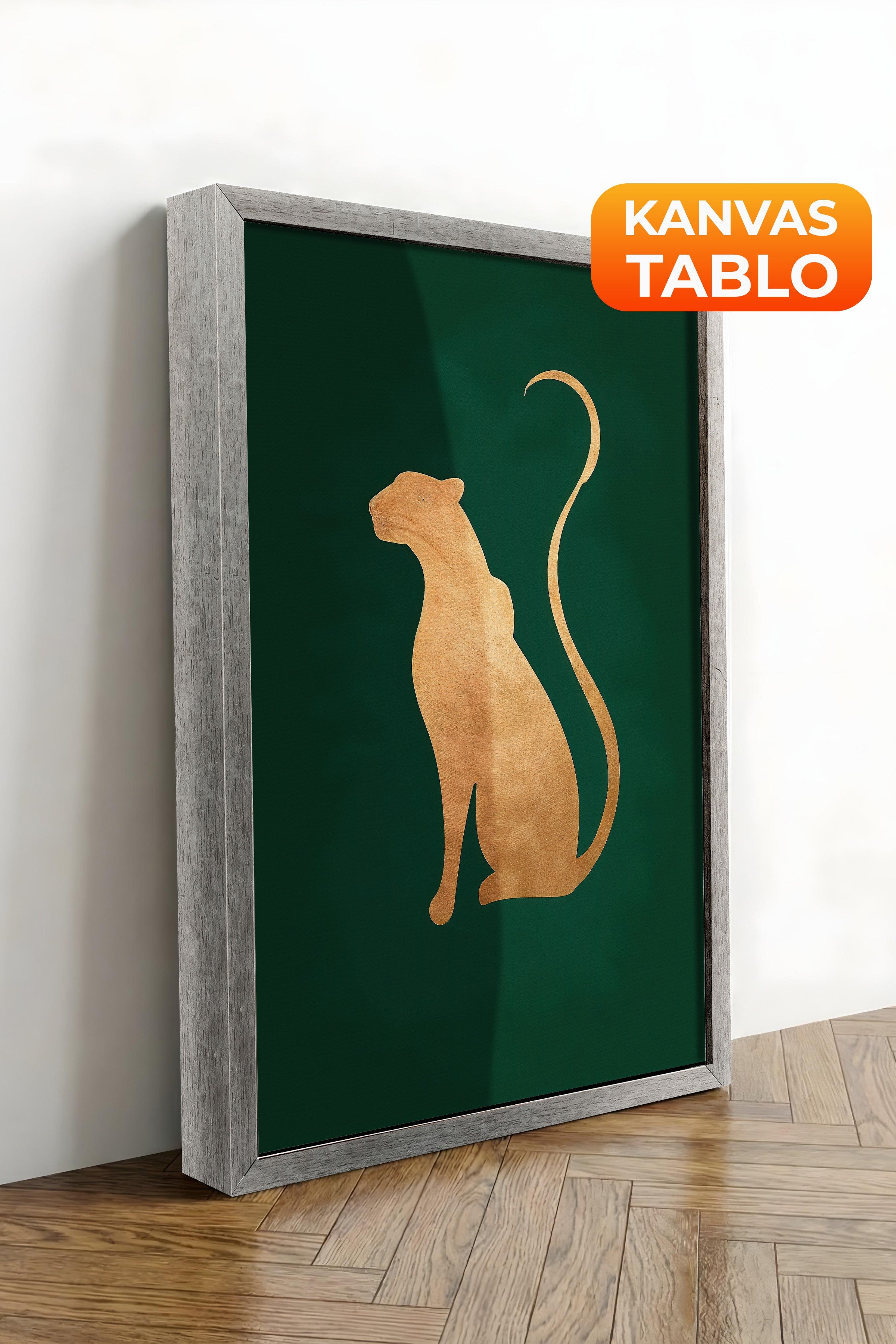 Duvar Tablosu, Lüks Gümüş Çerçeveli Kanvas Tablo, Ritüel Serisi, Leopar Tablo, NO:115222