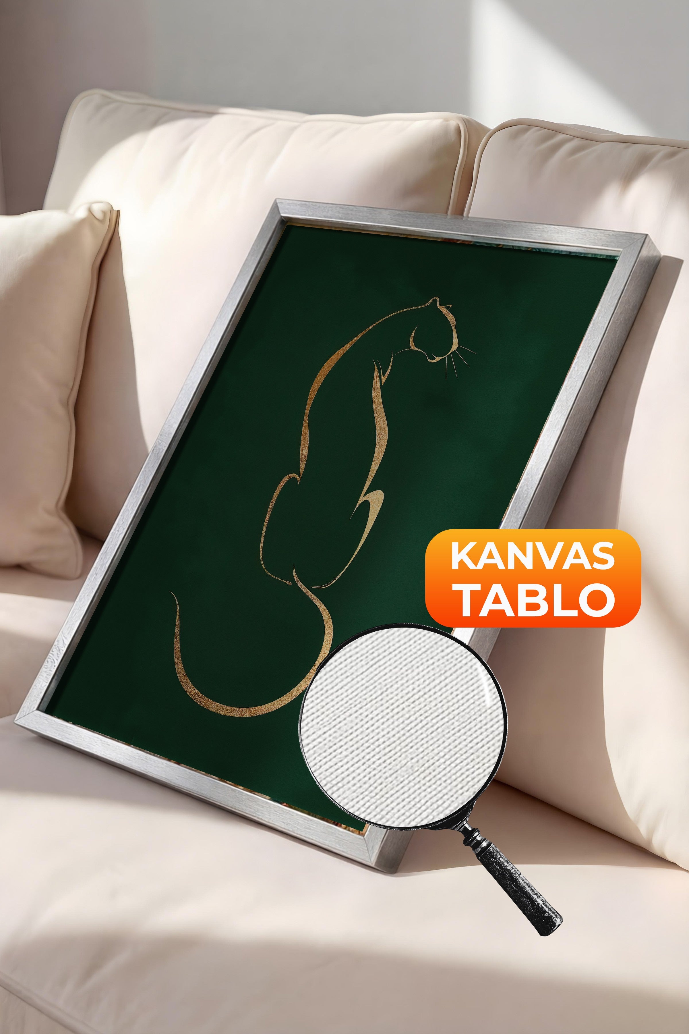 Duvar Tablosu, Lüks Gümüş Çerçeveli Kanvas Tablo, Ritüel Serisi, Leopar Tablo, NO:115223