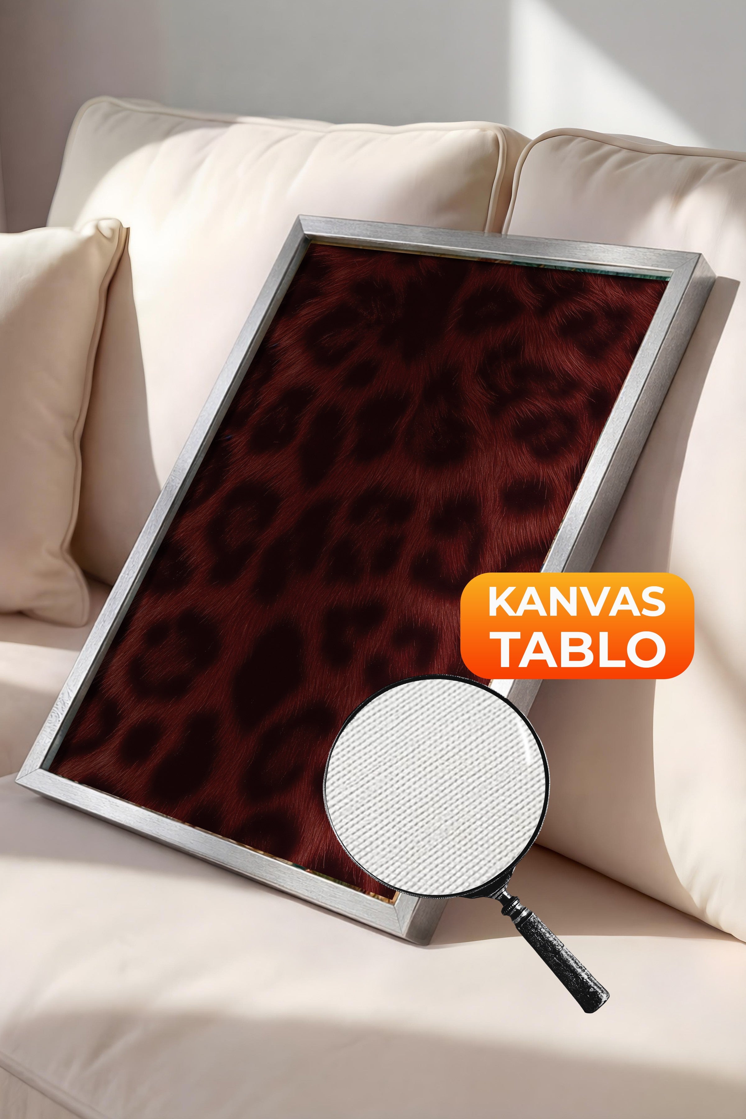 Duvar Tablosu, Lüks Gümüş Çerçeveli Kanvas Tablo, Ritüel Serisi, Leopar Tablo, NO:115237