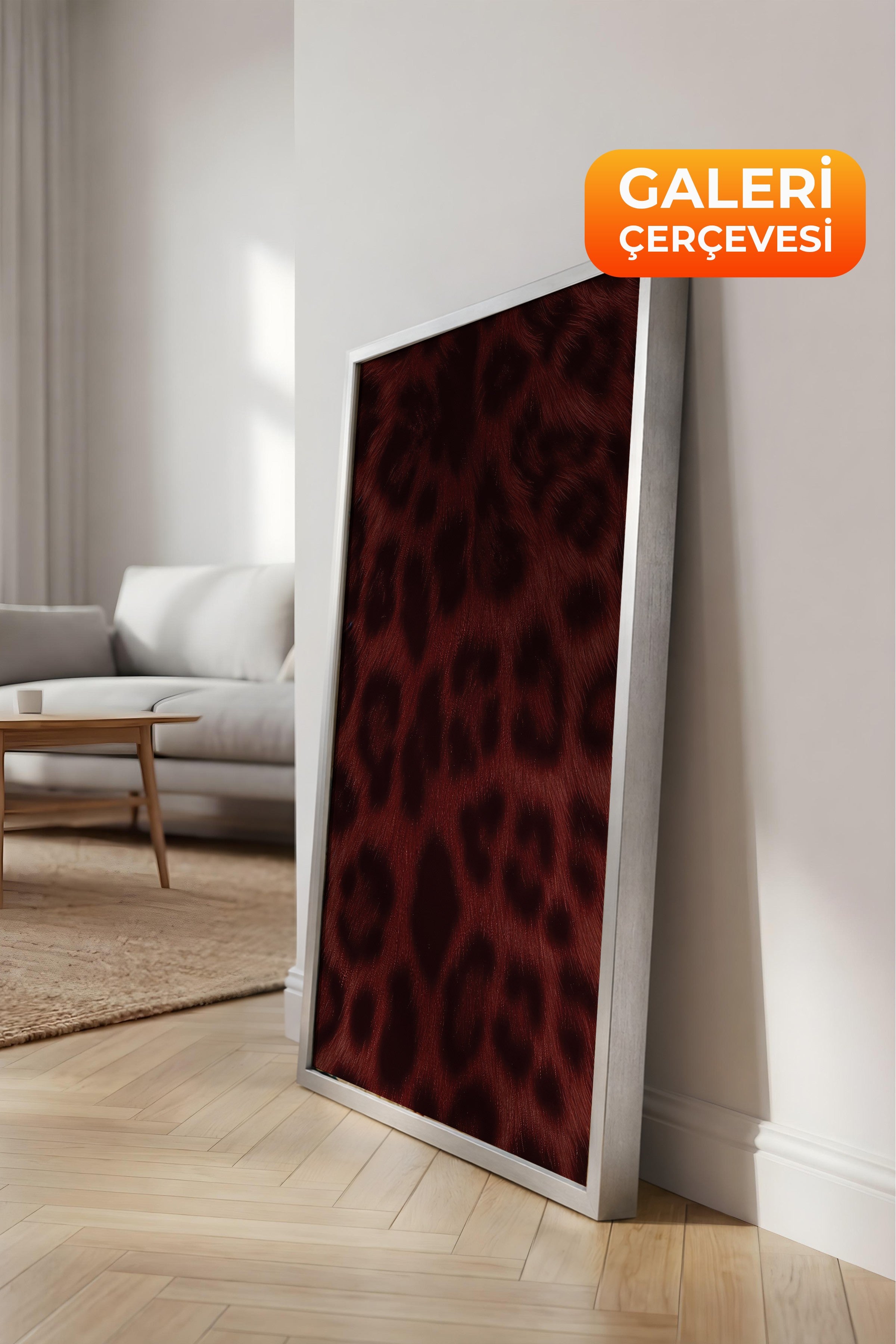 Duvar Tablosu, Lüks Gümüş Çerçeveli Kanvas Tablo, Ritüel Serisi, Leopar Tablo, NO:115237